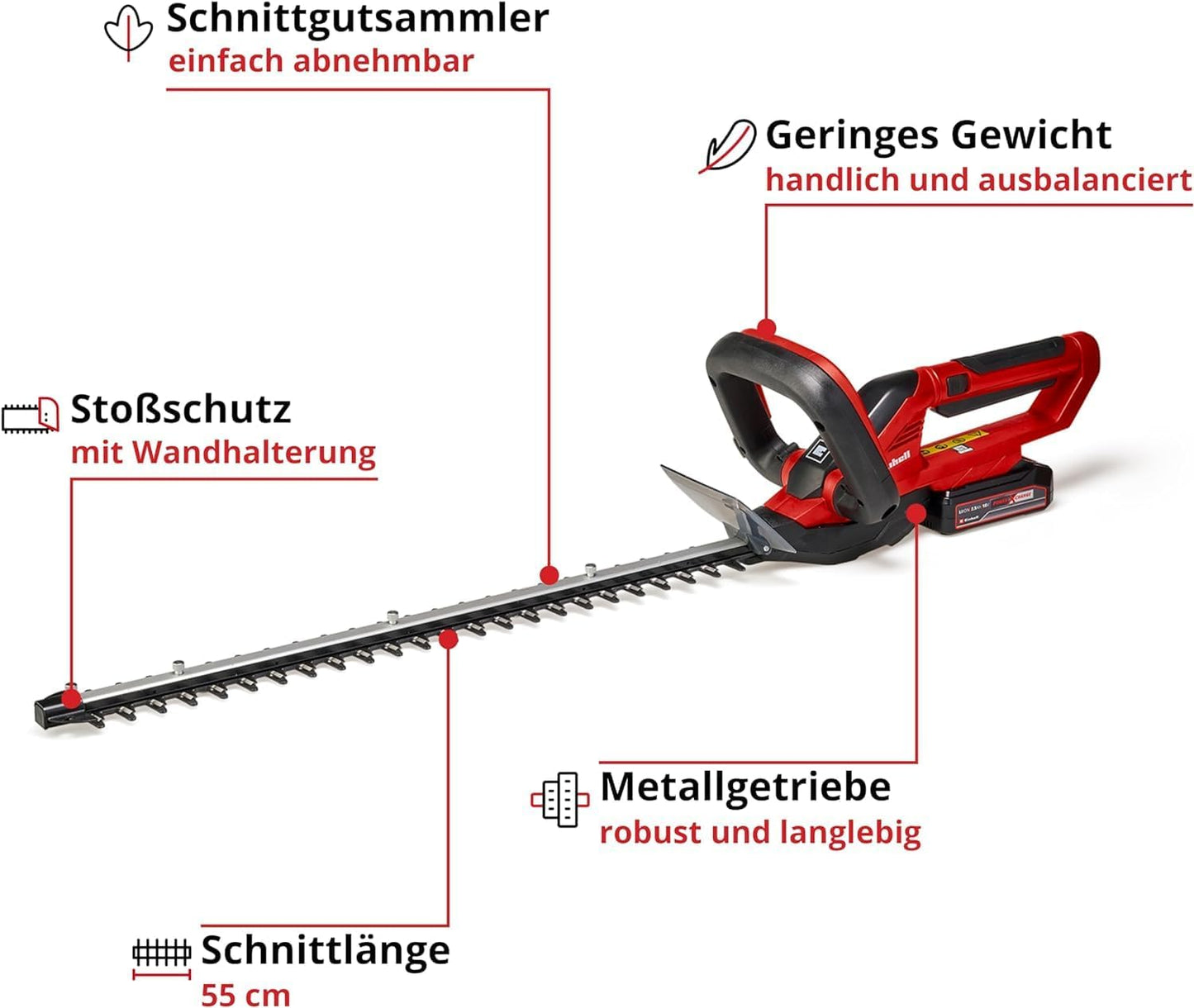GE-CH 1855/1 Li Set Akku-Heckenschere, inkl. 2,5 Ah Akku und Ladegerät