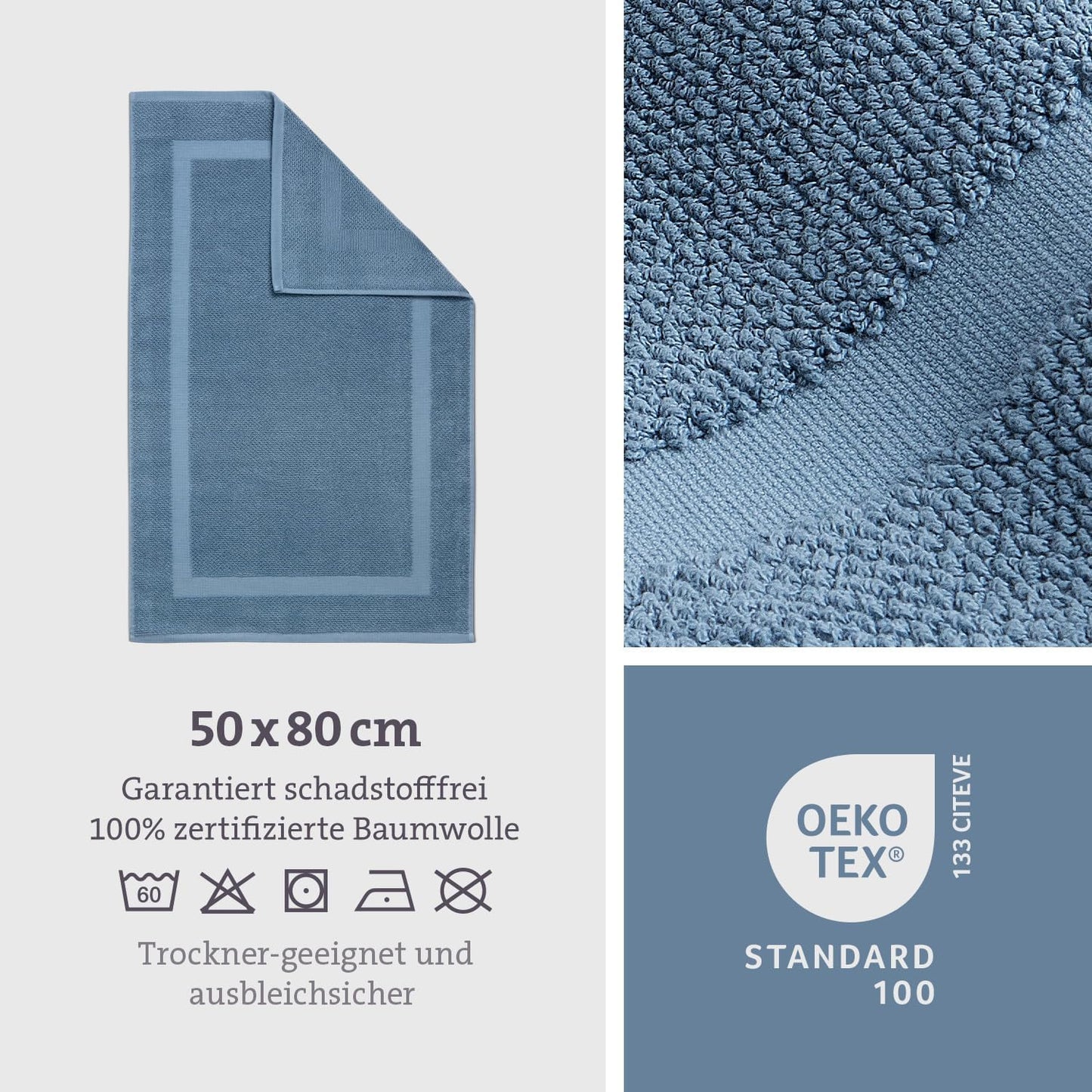 Waschbarer Badvorleger, 50 x 80 cm (Rechteckig) Blau