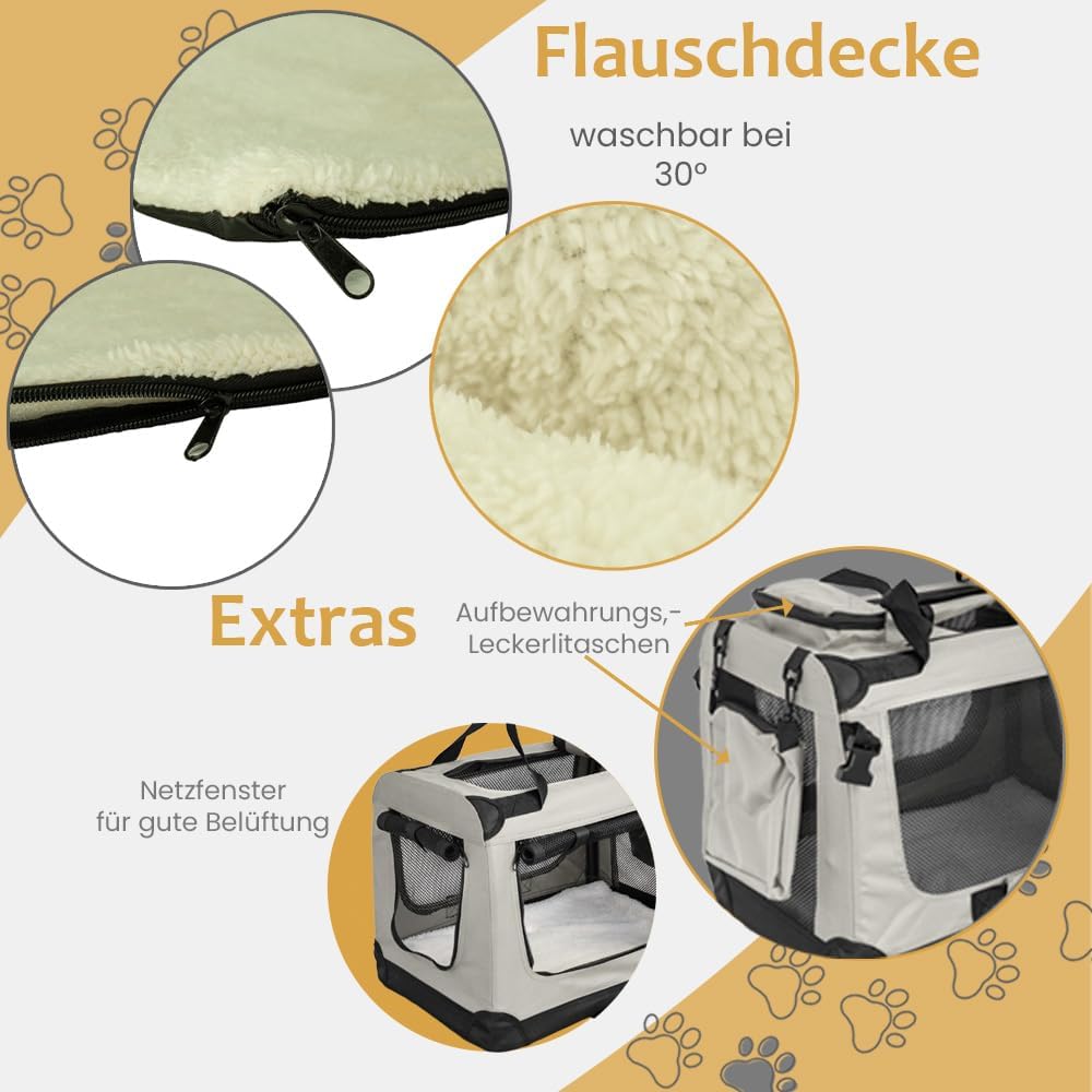 Faltbare Hundetransportbox für Auto (M, 60x42x45 cm), M (60 x 42 x 45 cm) Creme