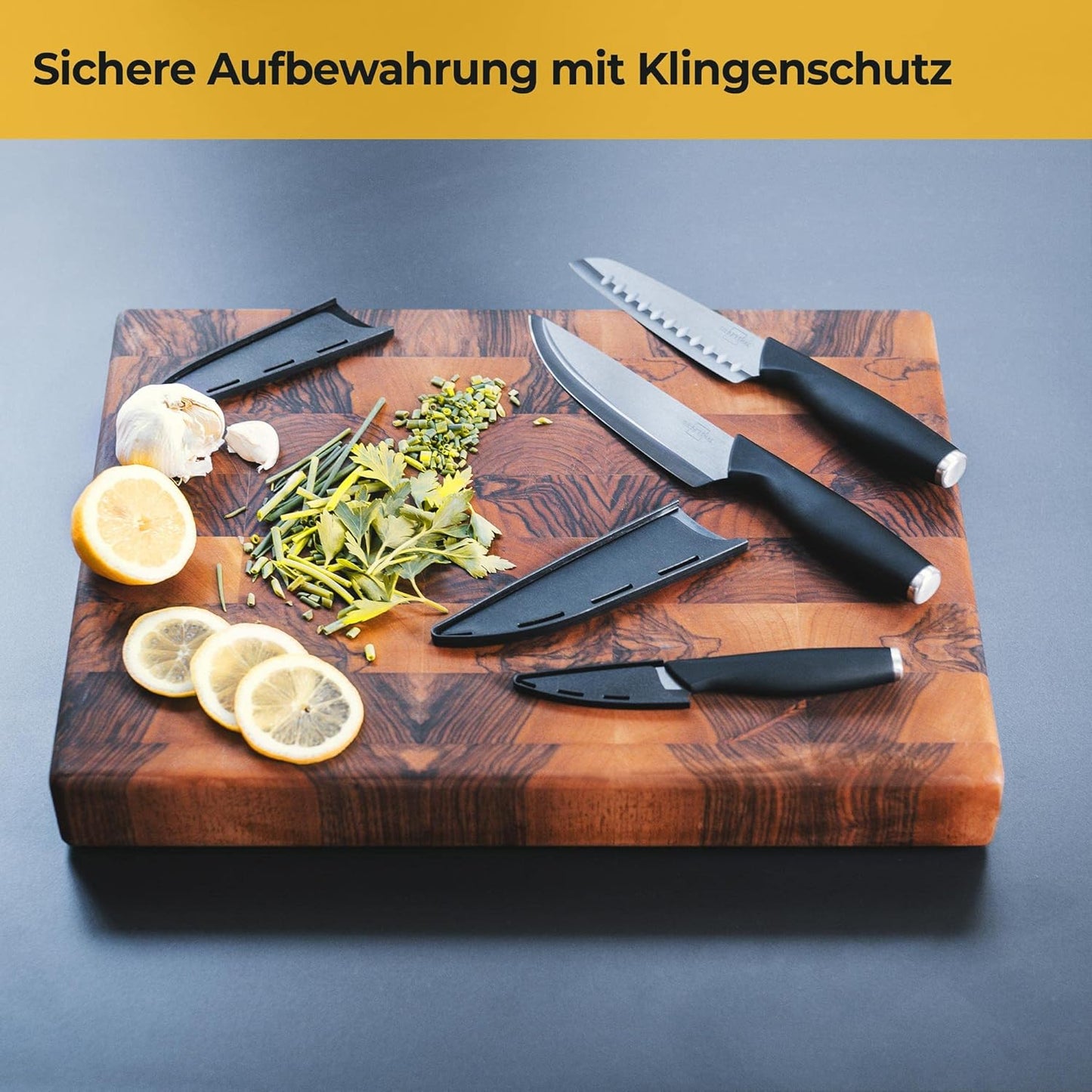 Messerblock mit Messer, Schwarz + 3tlg. Messerset