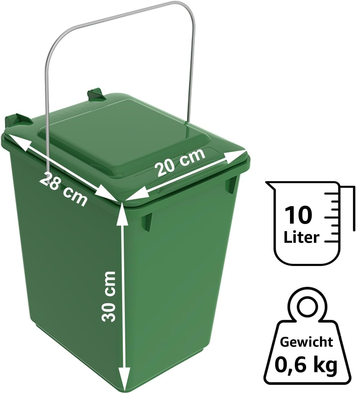 Komposteimer mit Deckel und Henkel, Grün