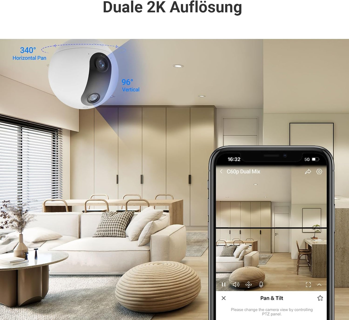 C60p Innenkamera mit 2K+ Dual-Lens und Personenerkennung, Duallens 2K+