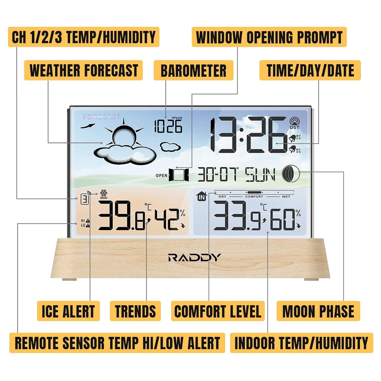 DT6 Wetterstation mit Thermometer & Hygrometer, Holzmaserung