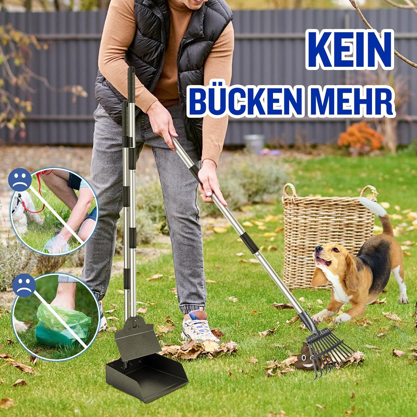 3-teiliges Hundekotschaufel-Set, Tablett+ Harke+Spaten