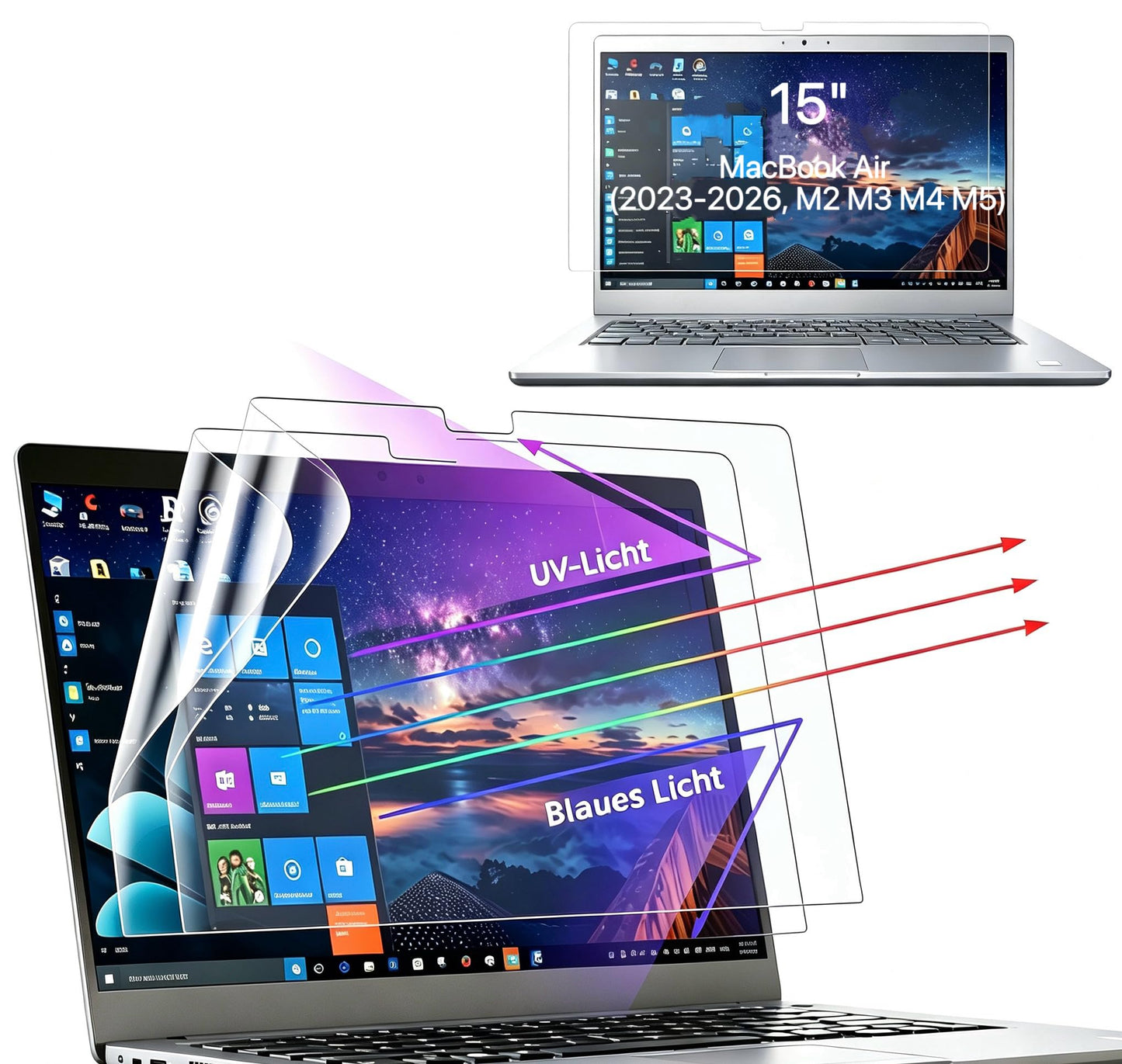 2 x Displayschutzfolie für MacBook Air, Mac Air 15 Zoll(2023-2025)