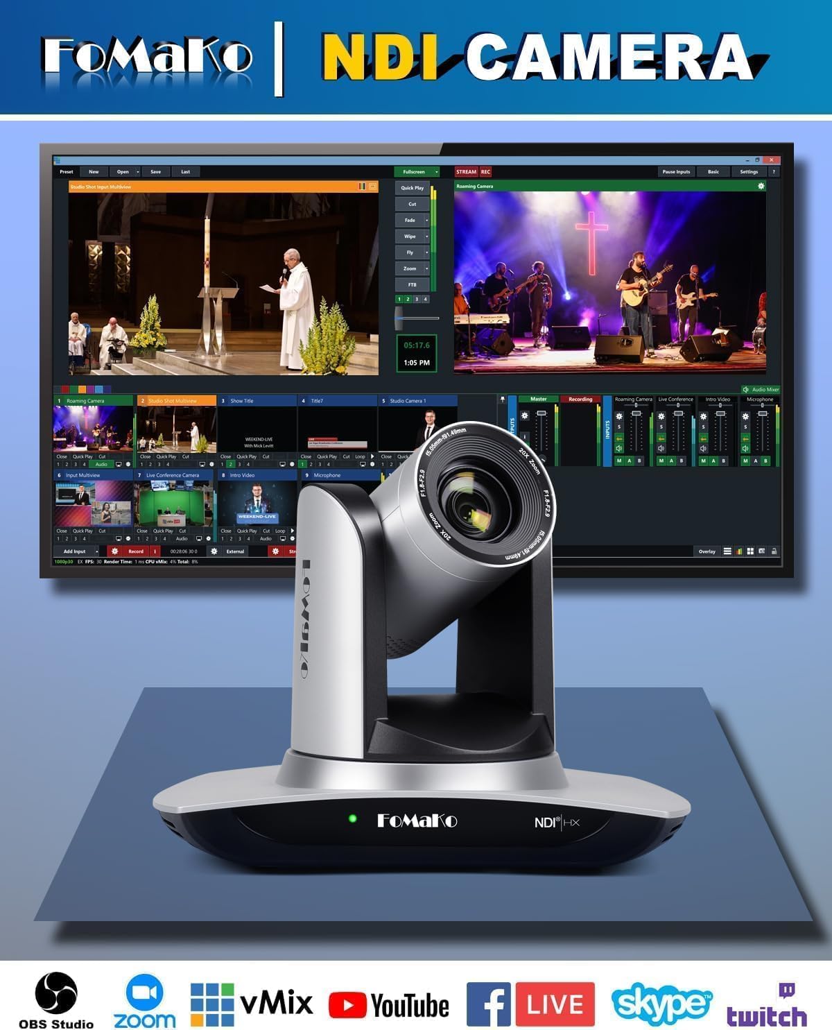 NDI HX3 PTZ Kamera-Set BN402 mit KI-Auto-Tracking, Kohlschwarz