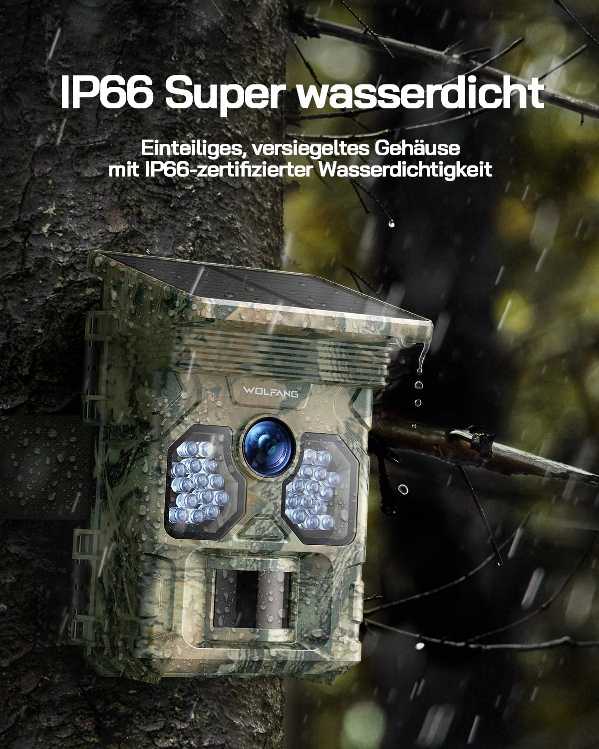 4K Solar Wildkamera WT02 mit Bewegungssensor, Nachtsicht