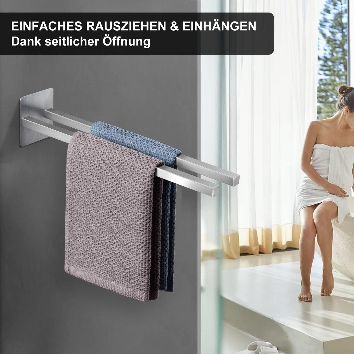 Zweiarmiger Handtuchhalter Ohne Bohren (39 cm), Zweiarmig