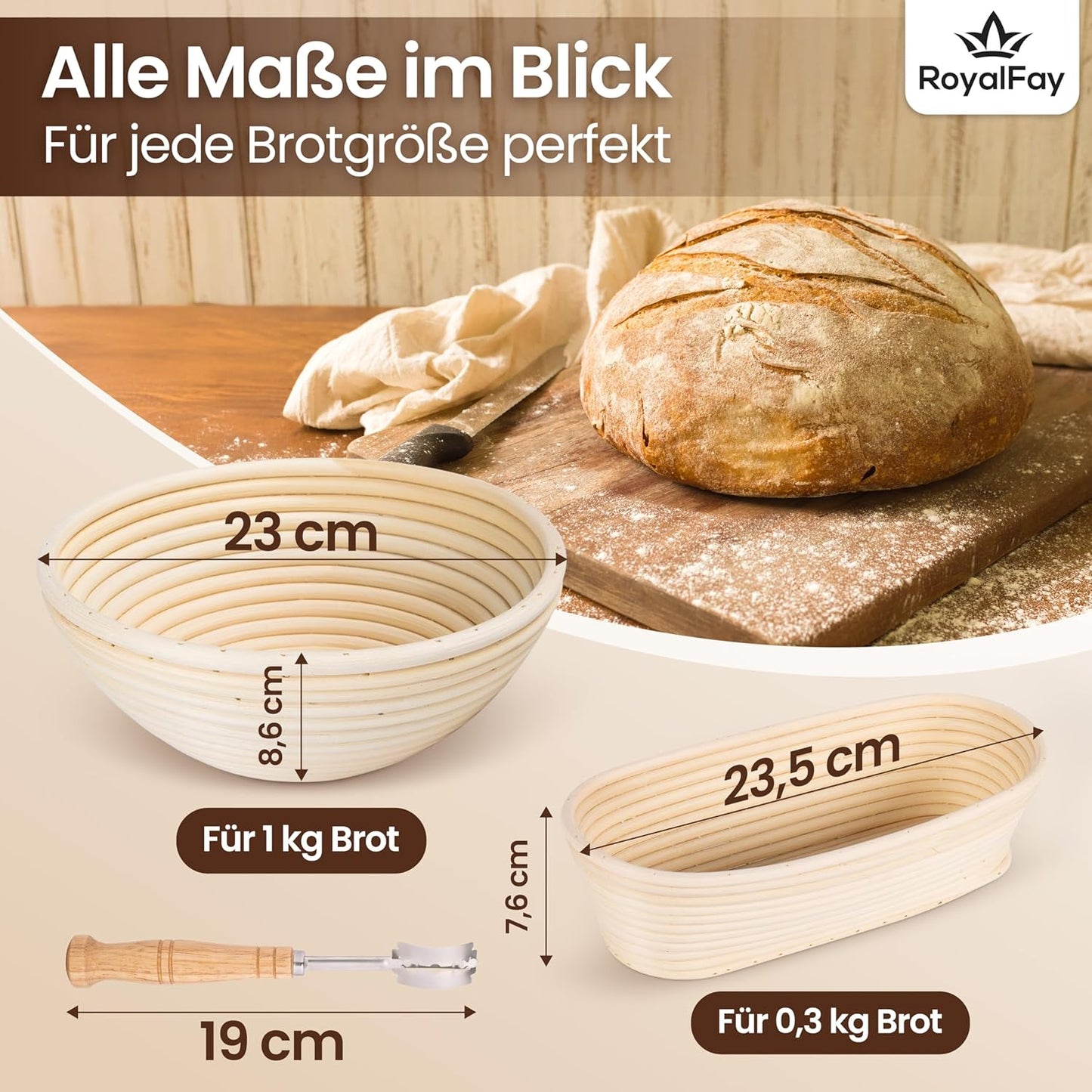 Gärkörbchen-Set mit Zubehör, oval & rund, Kombi Set