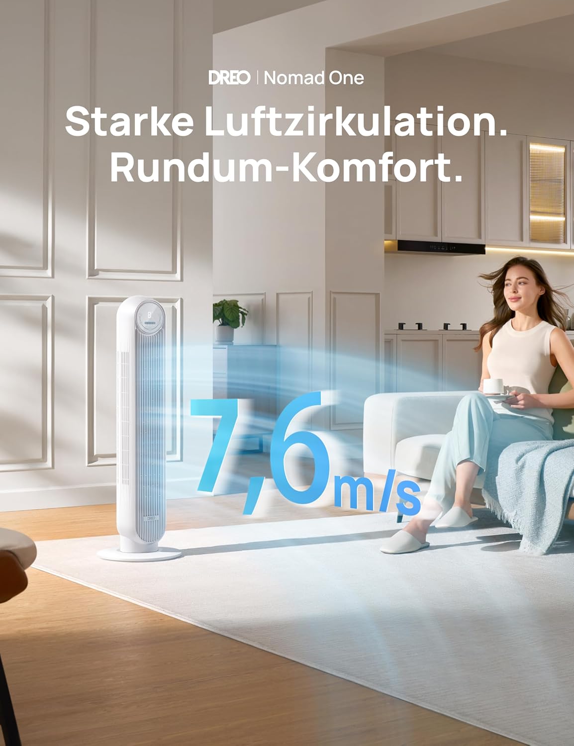 Leiser Turmventilator mit Fernbedienung und Timer, White