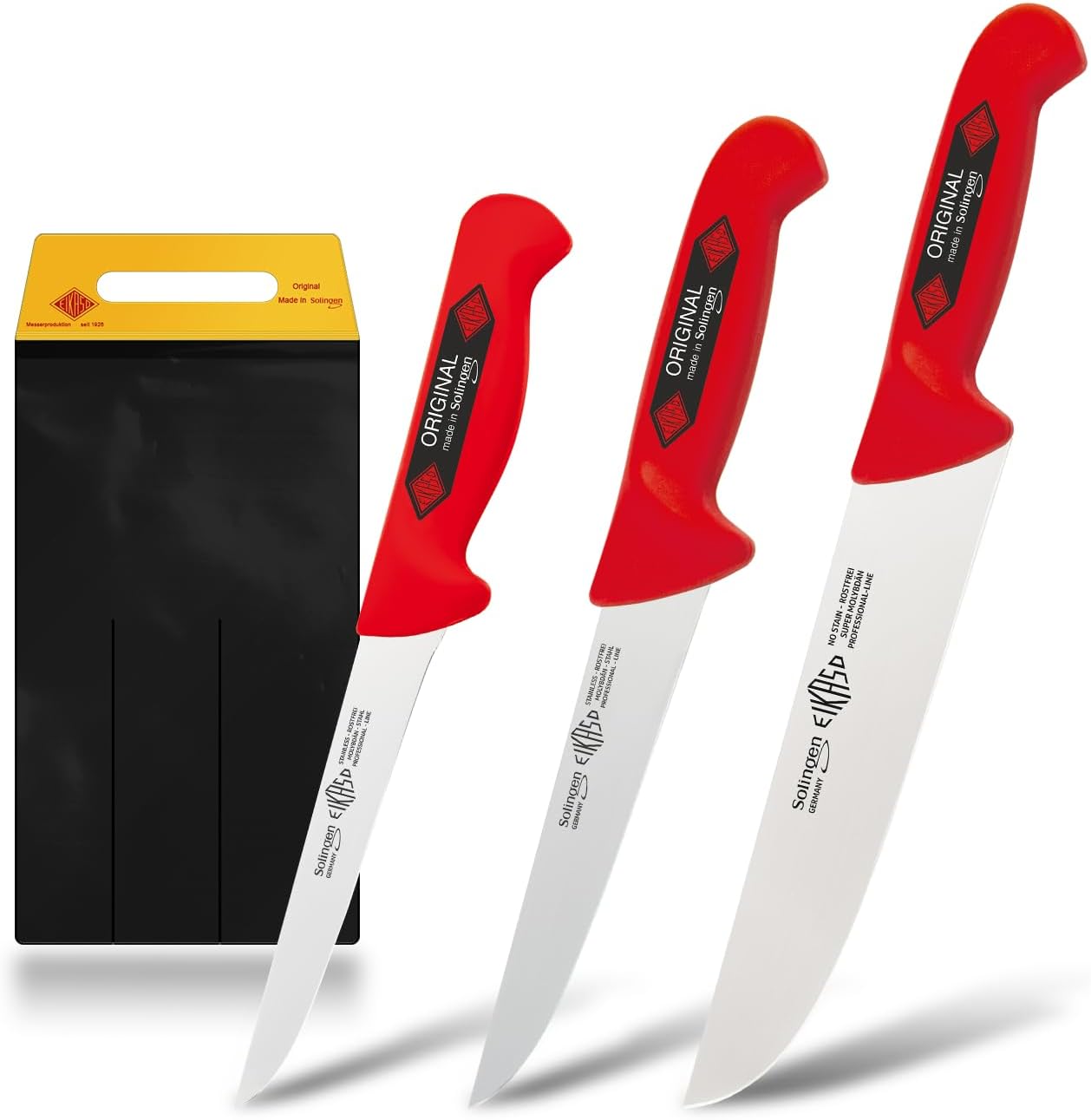 3er Set Metzgermesser mit Messertasche, Rot