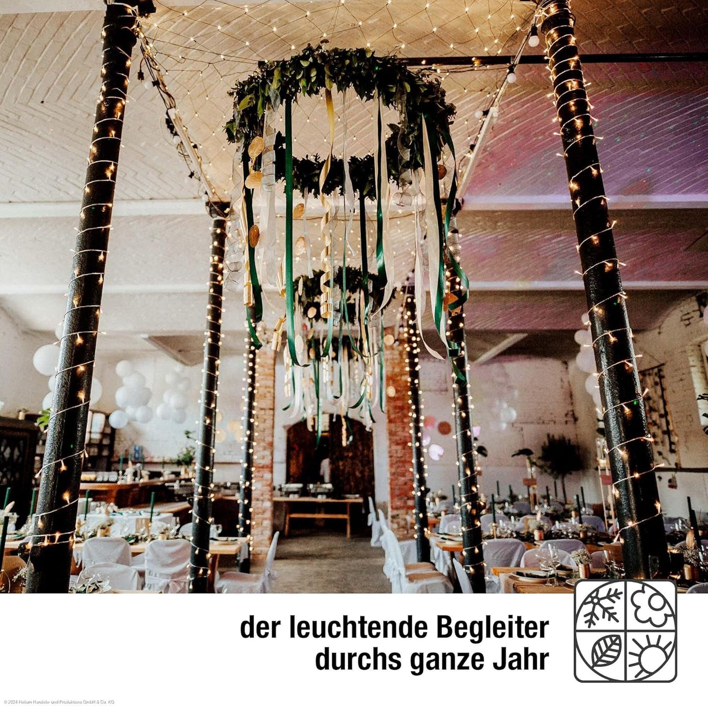 Mini Pisello Lichterkette mit 100 LEDs, Warmweiß / Kabel Grün / Mini Pisello 100 LED / 14,85m beleuchtet