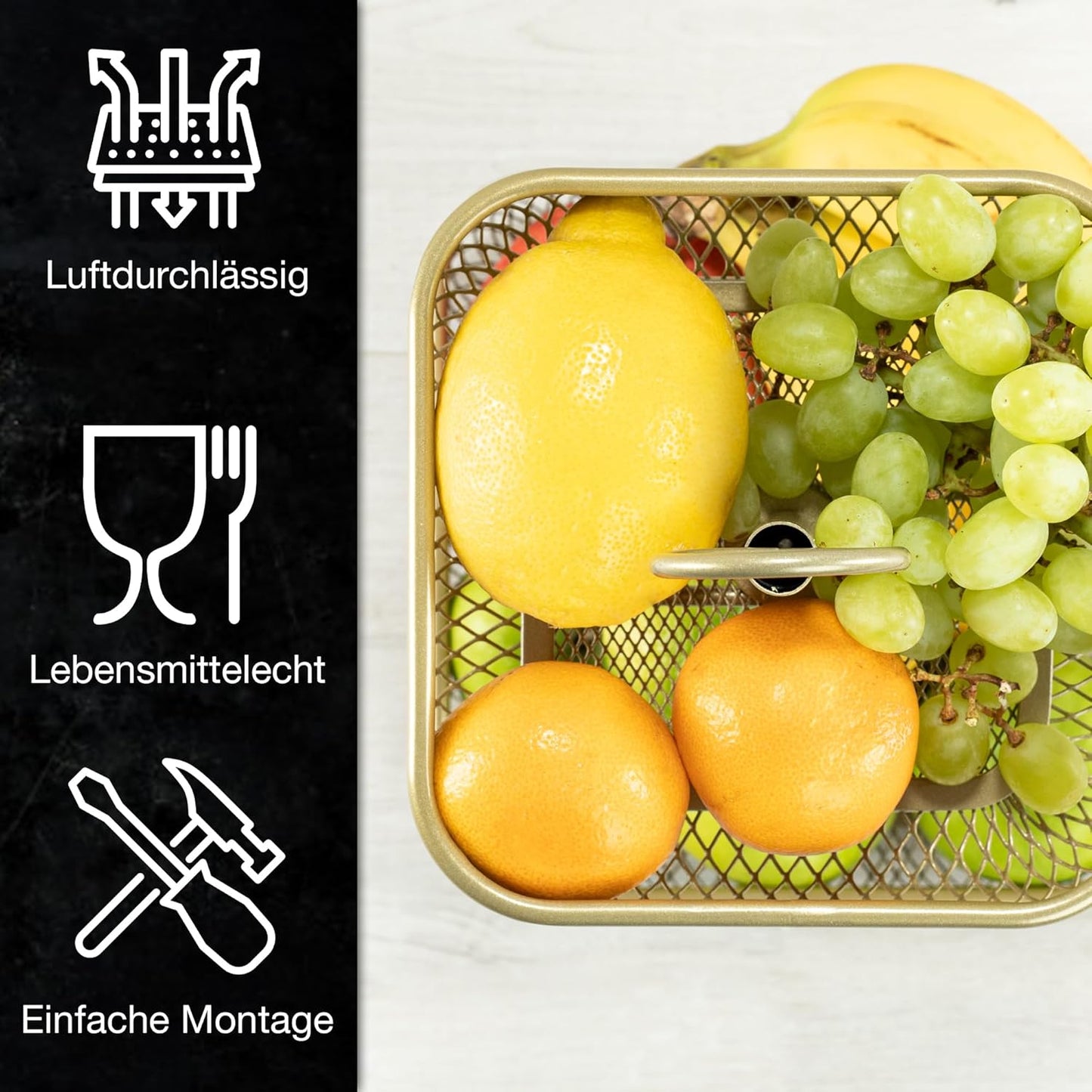 Moderne Obst-Etagere, Gold Eckig