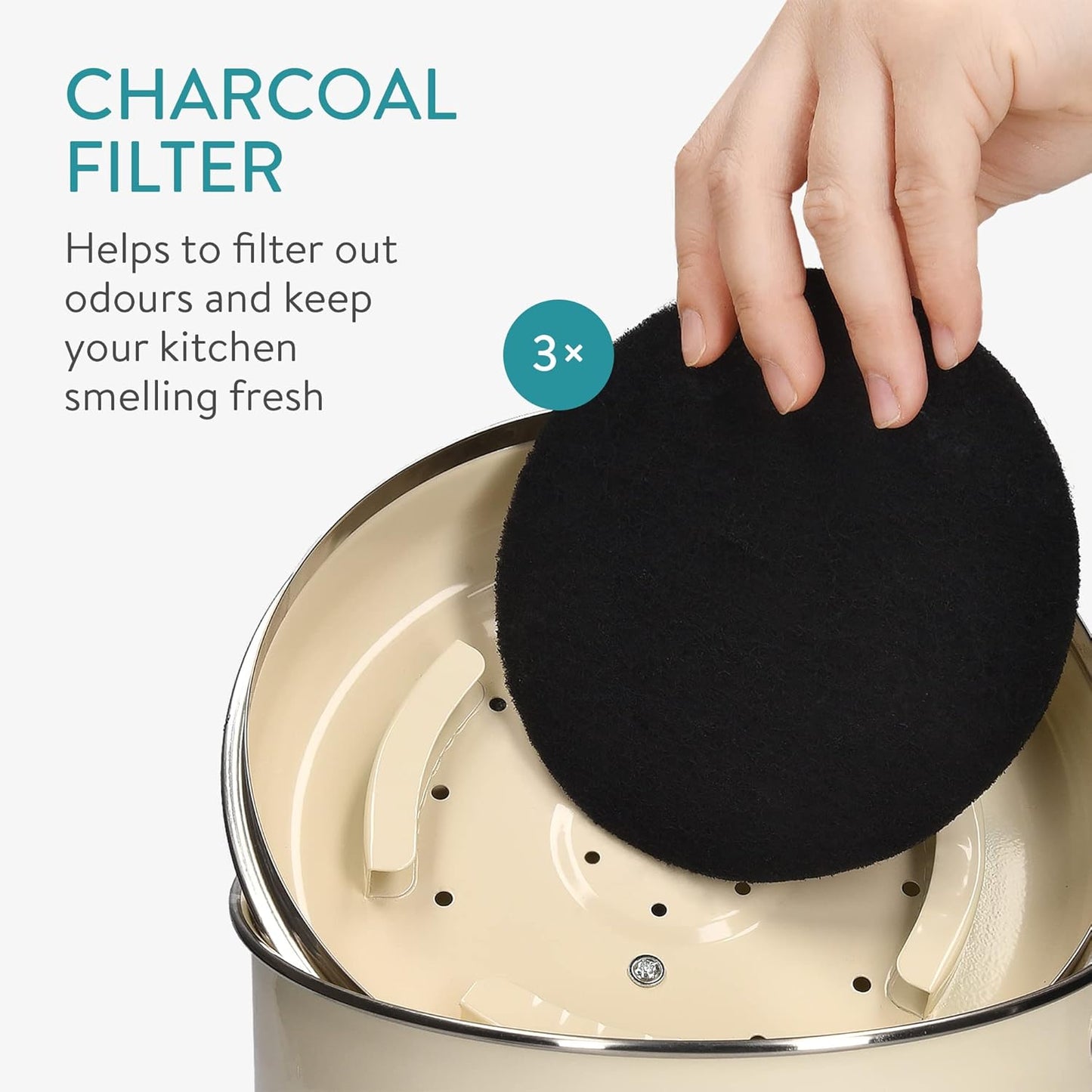 Komposteimer für Biomüll mit Kohlefilter, 5L Creme