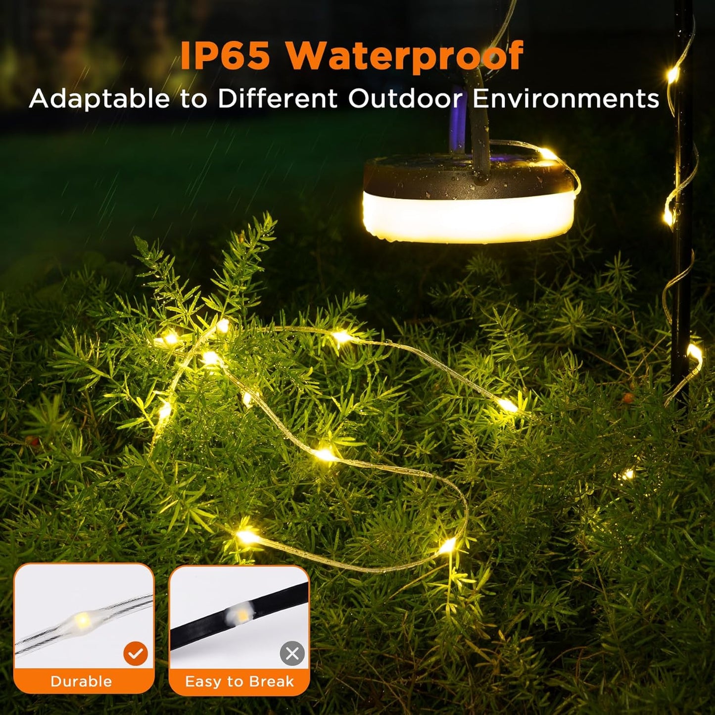 Camping Lichterkette Aufrollbar mit 9 Modi, USB-Ladung, Usb Laden Warmweiss