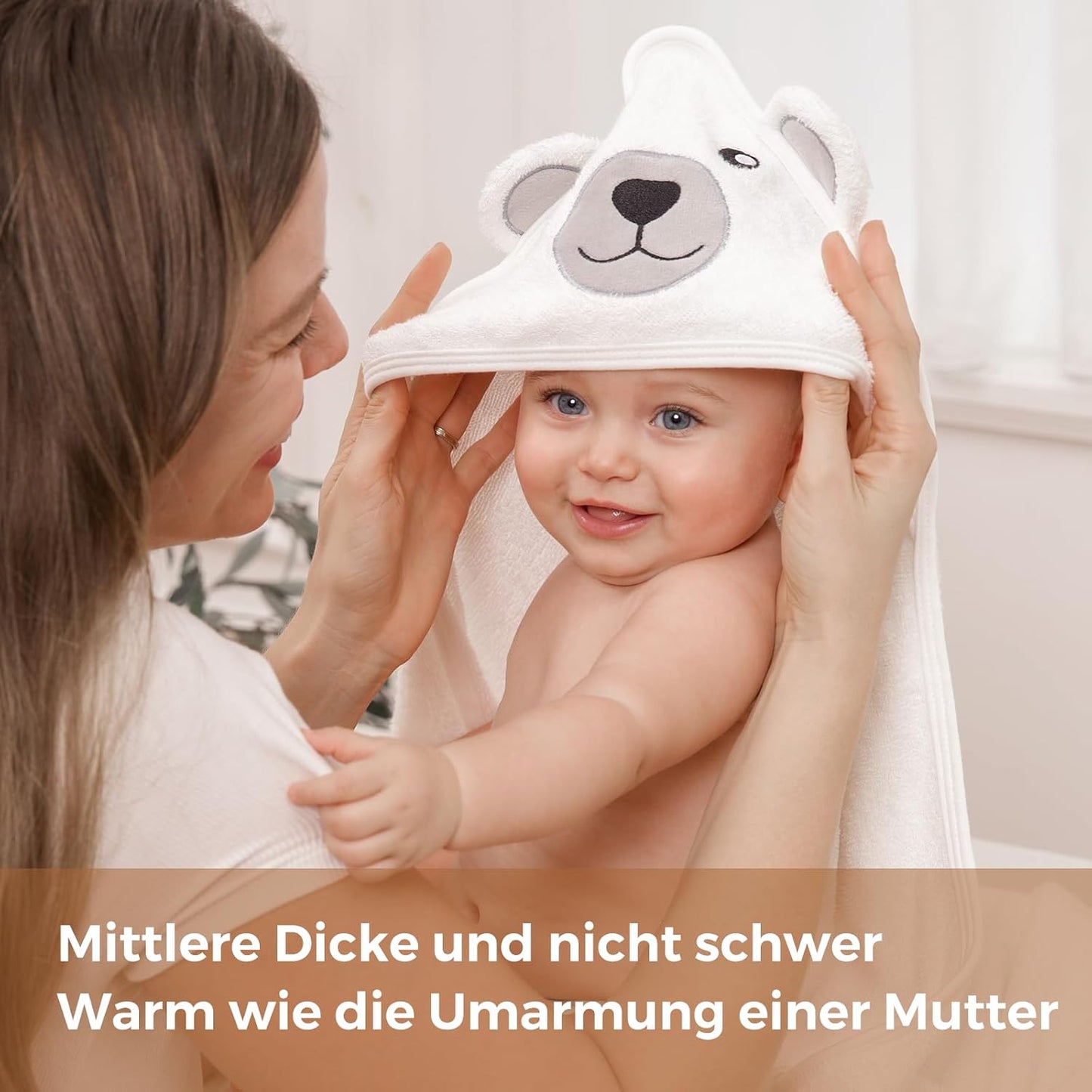 5-teiliges Baby Badetuch-Set mit Kapuze und Bärenmotiv, White