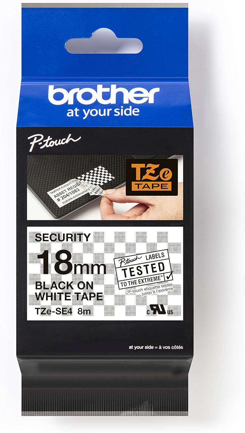 P-touch Sicherheits- und Siegelband TZe-SE4, Schwarz/schiere Freude 18 mm Sicherheit