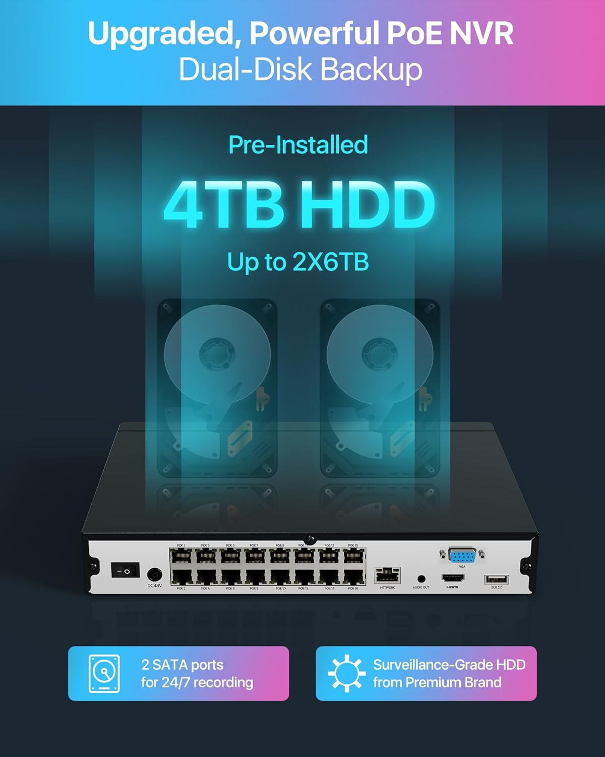 4K PoE Überwachungskamera-Set mit Personenerkennung, 8 Kameras C225, 8 Kameras C225
