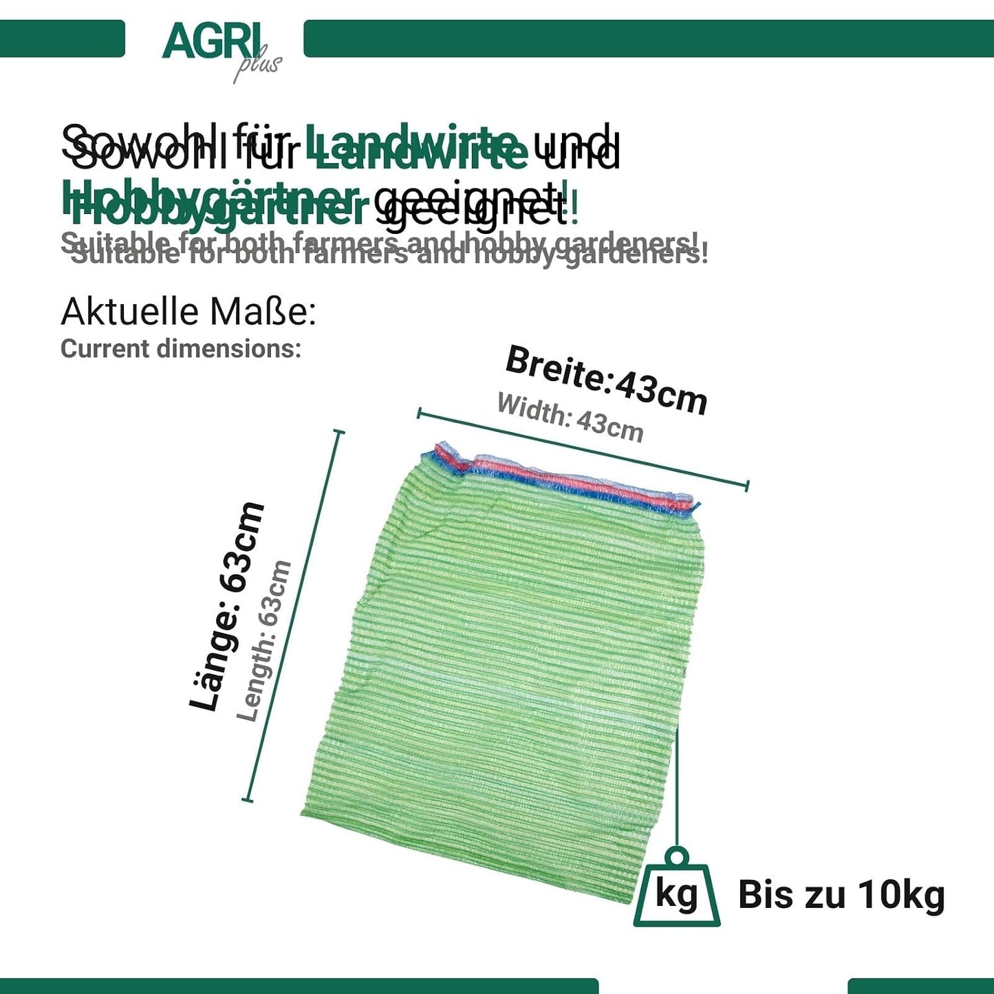 100er-Pack Gemüsesäcke mit Zugband, 10 kg - 43 x 63 cm Grün - mit Zugband