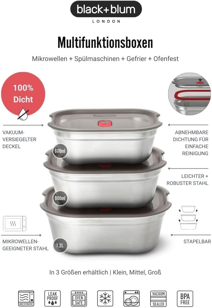 3-teiliges Lunchbox-Set, Eckig 3x 600ml