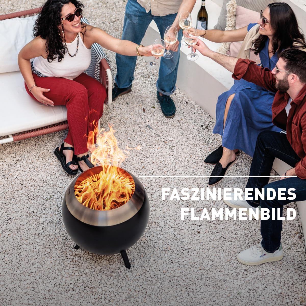 Rauchfreie Feuerschale mit Holzvergaser-Technologie, 55 silber mit niedrigem Fuss