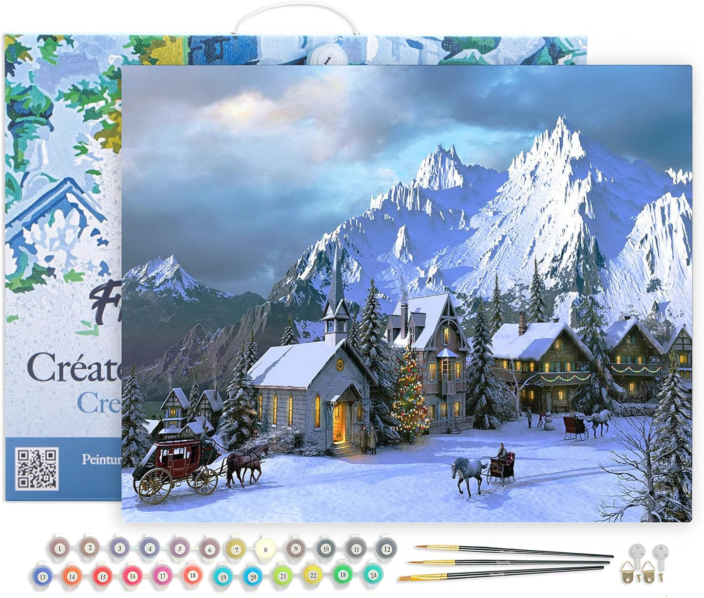 Malen nach Zahlen Set Winter in den Alpen, Winter in den Alpen 40x50cm Mit Rahmen (bereits gespannt)