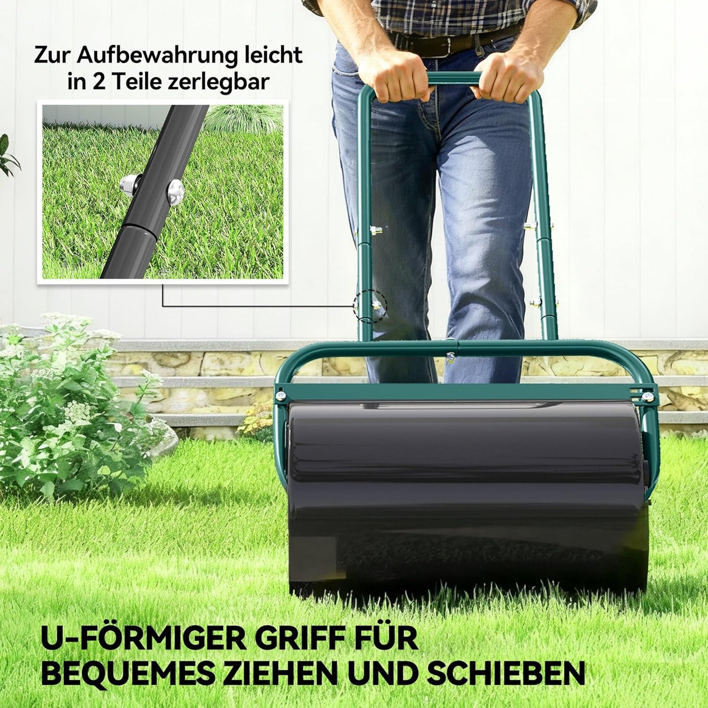 Befüllbare Rasenwalze mit U-Griff, Dunkelgrün