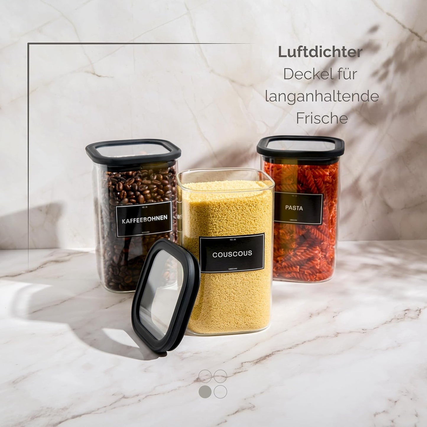 Vorratsgläser eckig (3er Set, 1200ml) luftdicht, 3x 1200ml