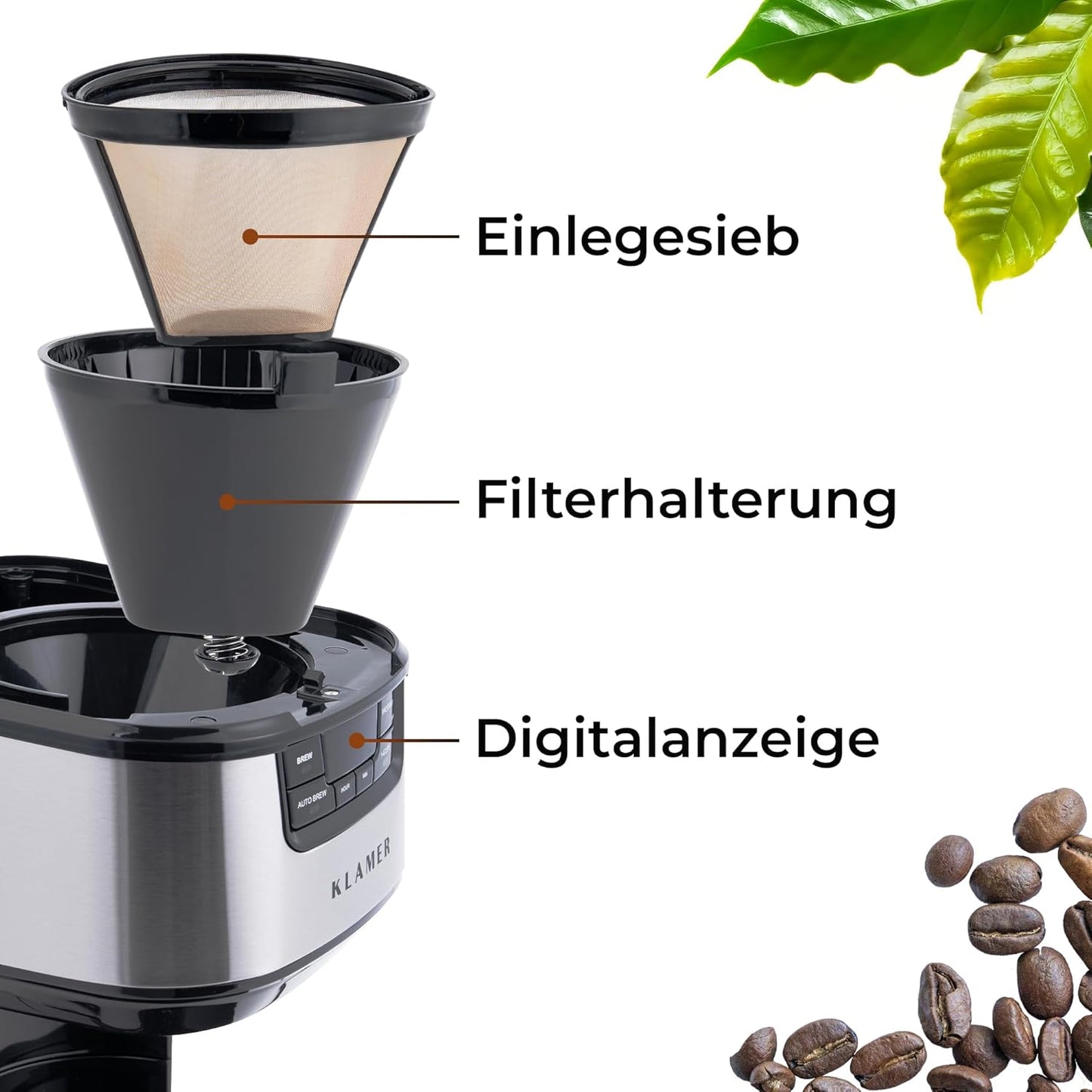 Filterkaffeemaschine mit Thermoskanne, 10 Tassen, Edelstahl
