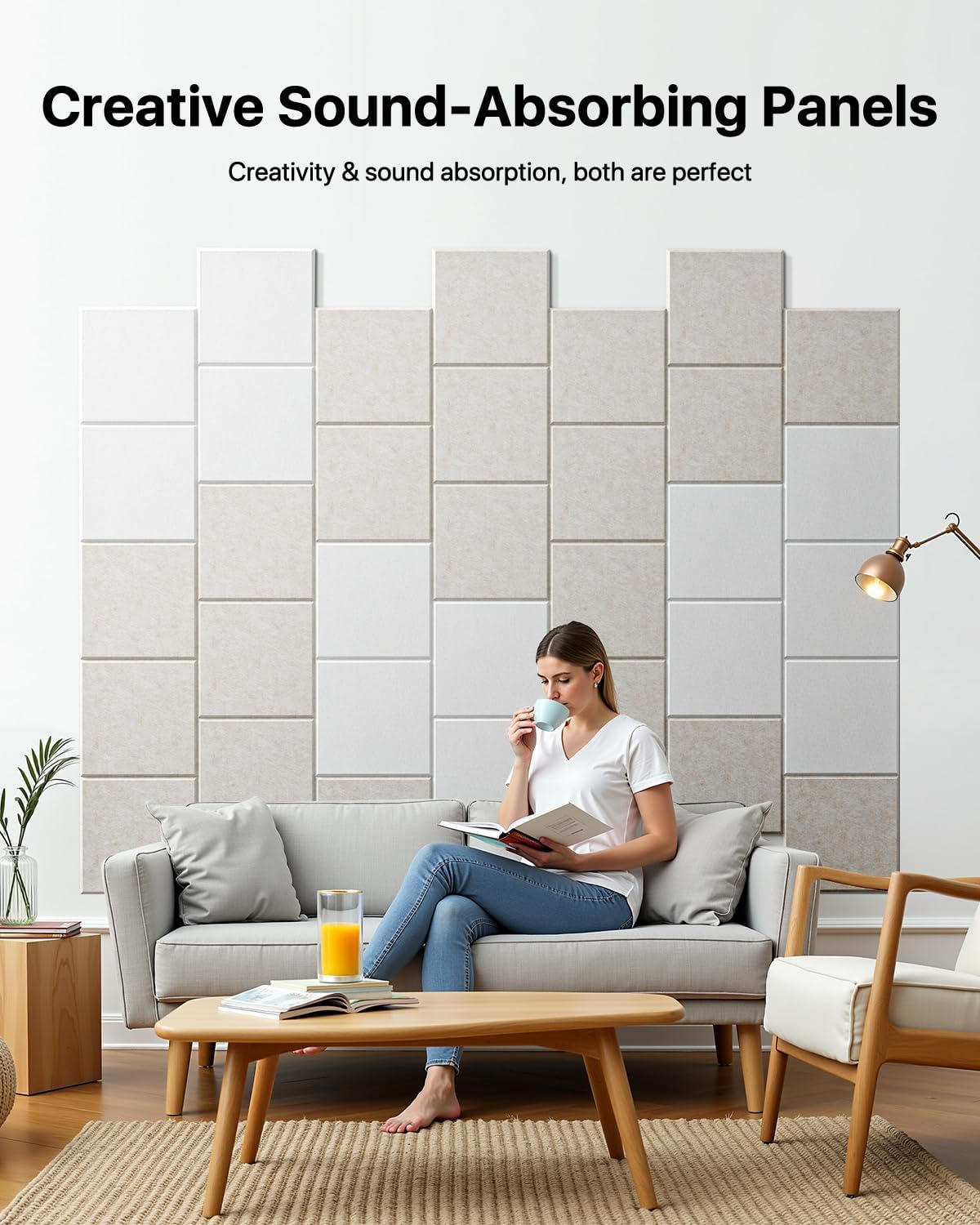 Akustikplatten Selbstklebend-Set (12 Stück), 12 Stück Beige