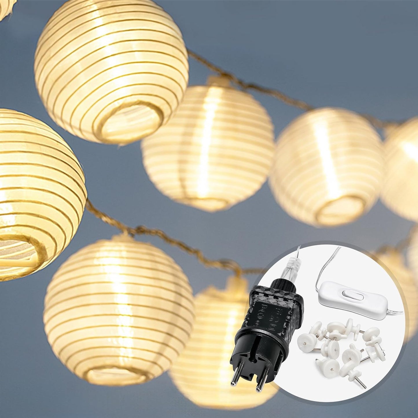 Lampions Lichterkette mit Timer, Stecker