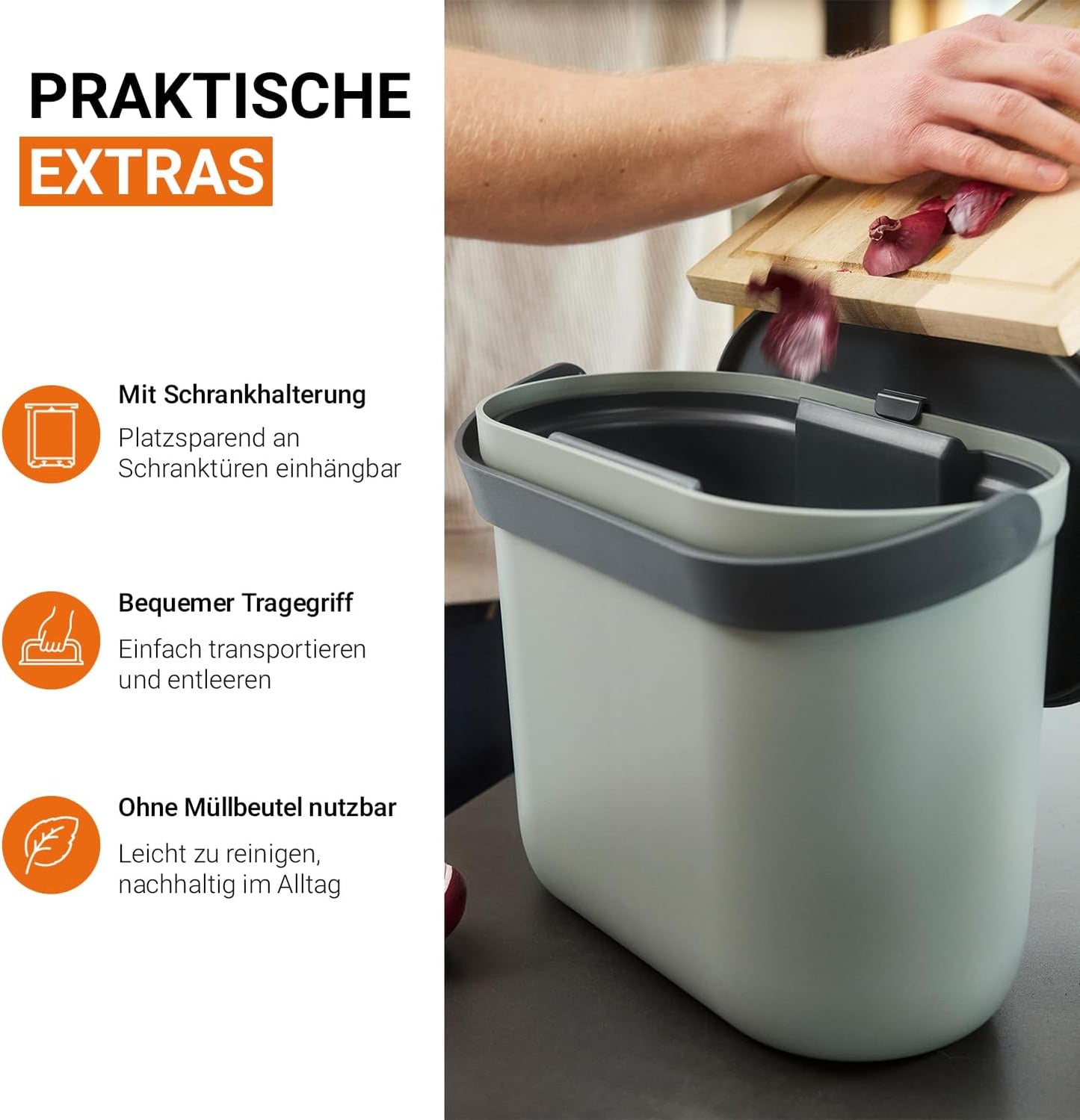 Geruchsdichter Komposteimer mit Innensieb Nova, 8 L Agave / Graphite Grey