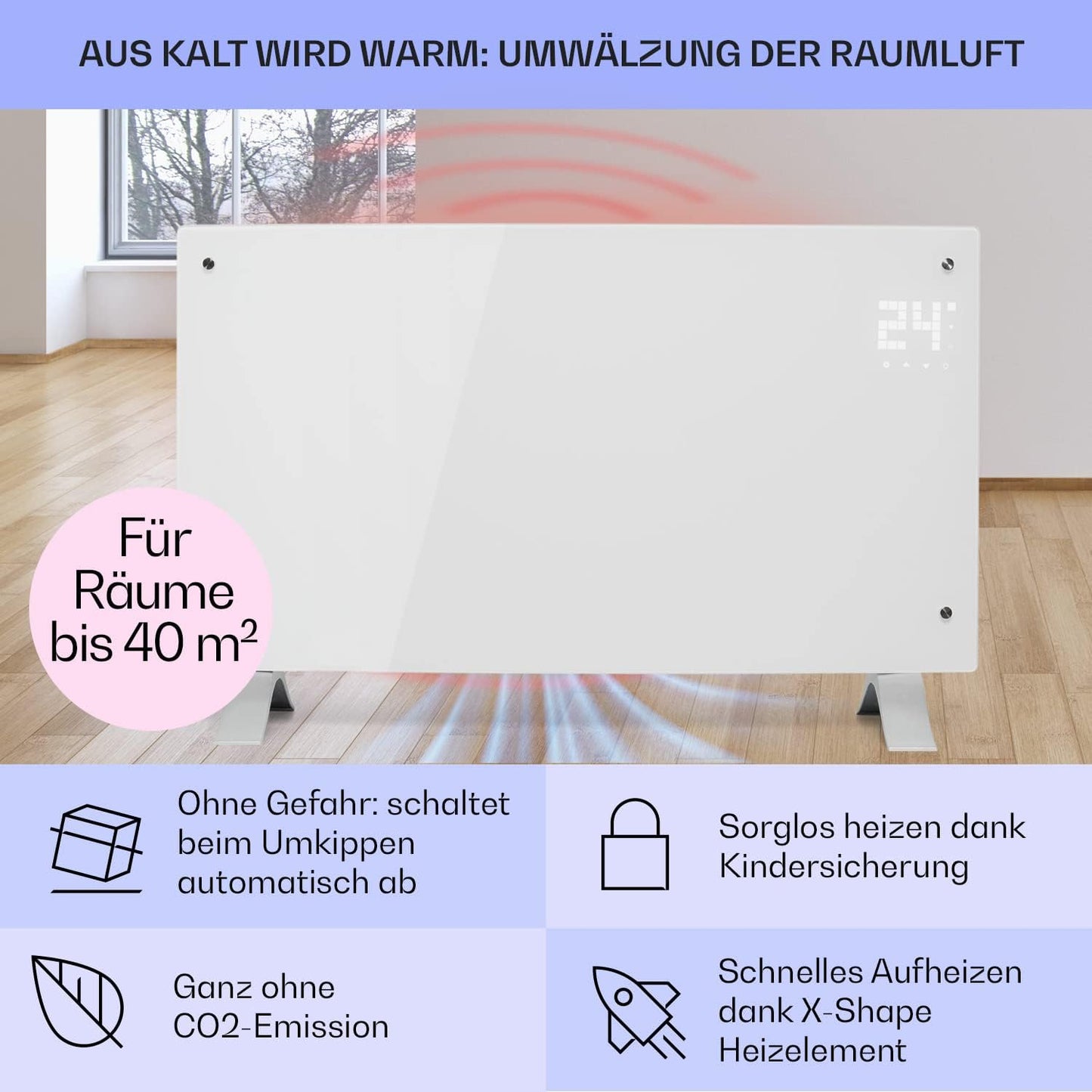 Konvektorheizung mit App-Steuerung, Weiss Bornholm Curved Smart