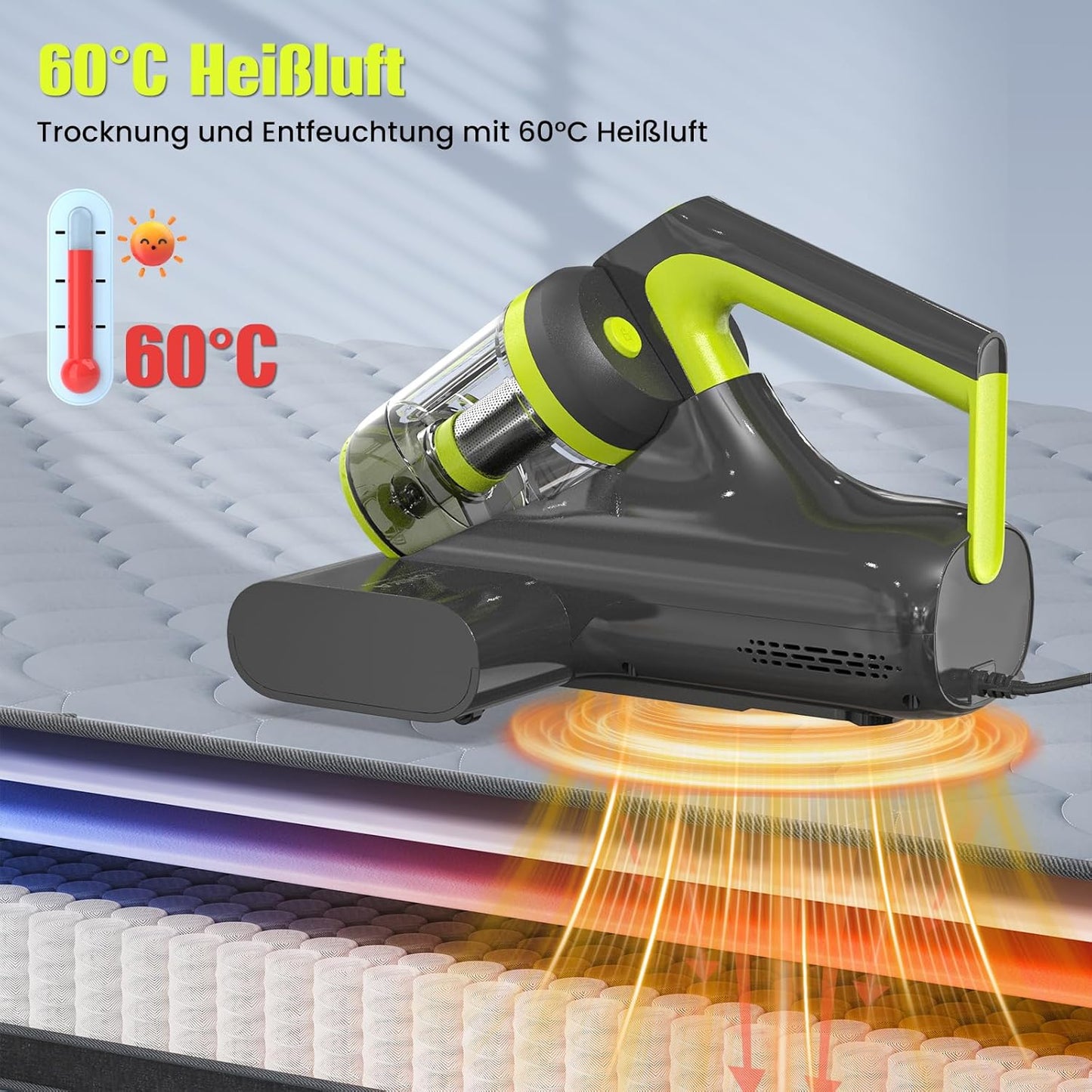 Milbensauger mit UV-C und Heissluft, 16kPa, Matratzenreinigung, Grau
