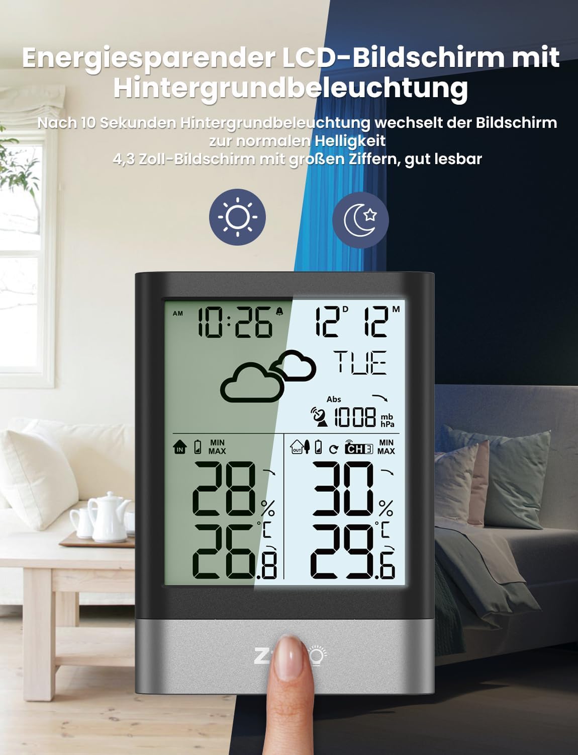 Funk-Wetterstation mit Aussensensor und Wecker