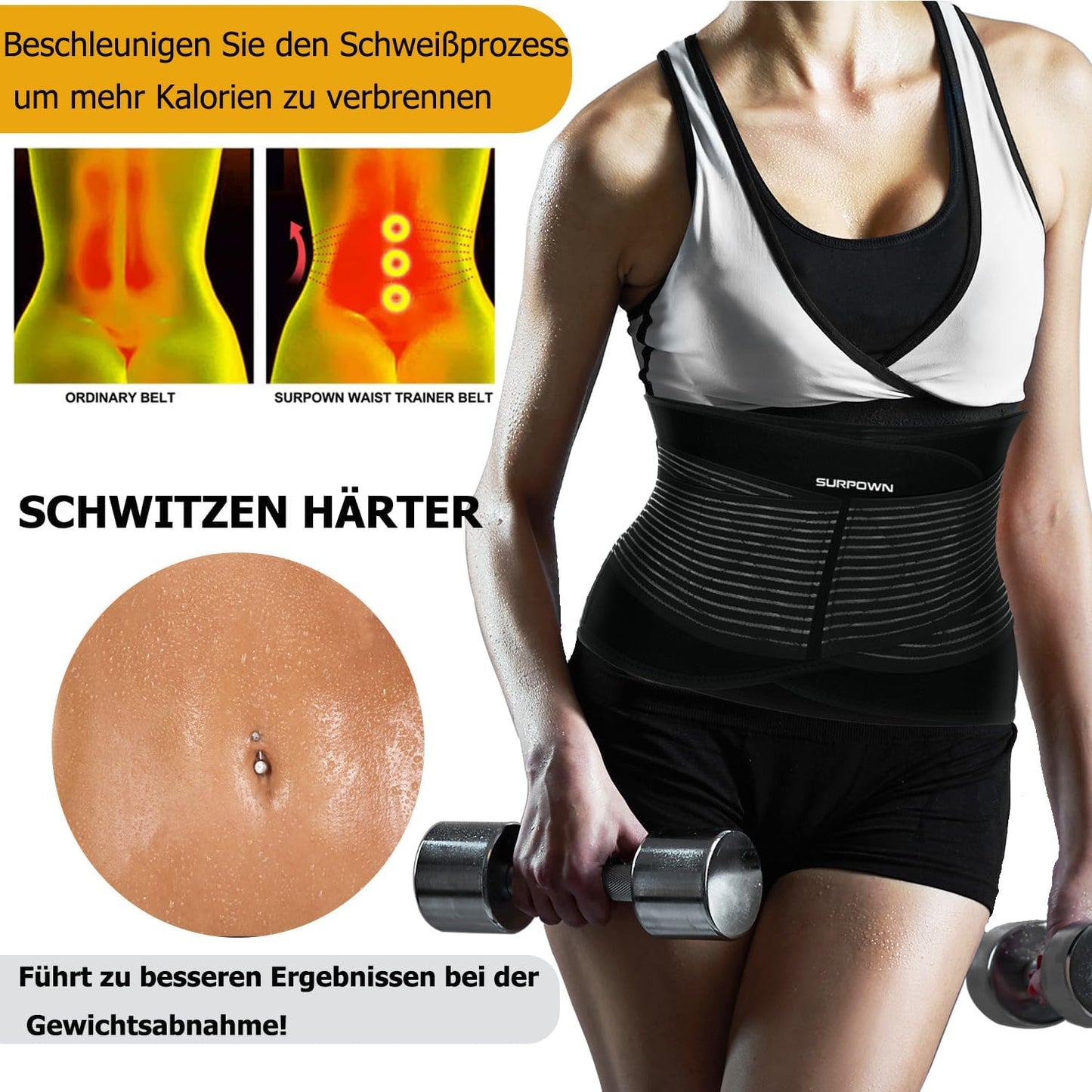 Bauchweg- und Schwitzgürtel mit Rückenstütze, Schwarz M