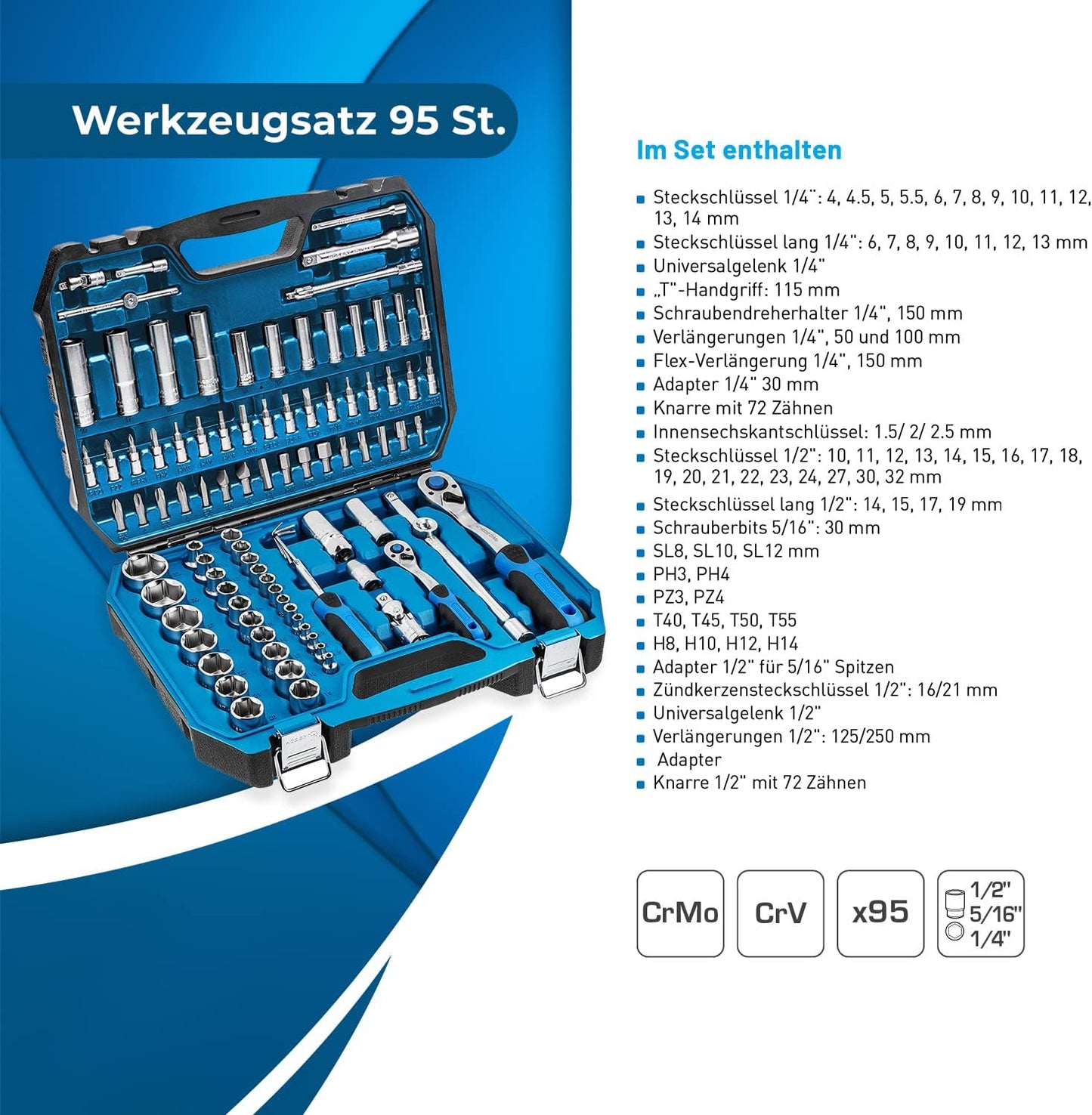Werkzeugset, 95-tlg, Schwarz/Blau