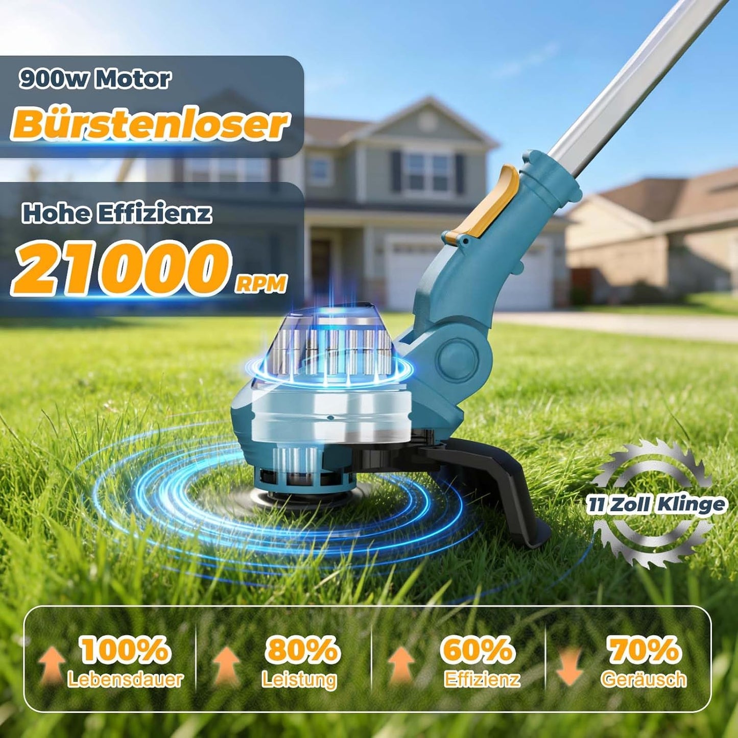 Akku Rasentrimmer 3 in 1, Blau