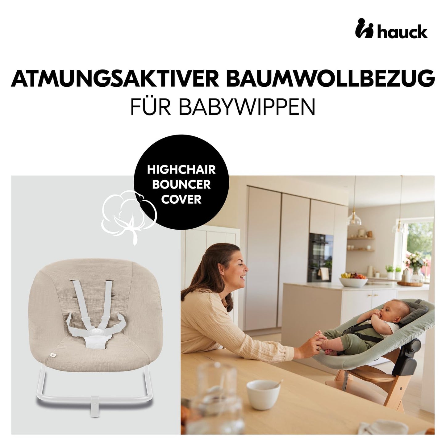 Schonbezug für Babywippe Highchair Bouncer, Beige