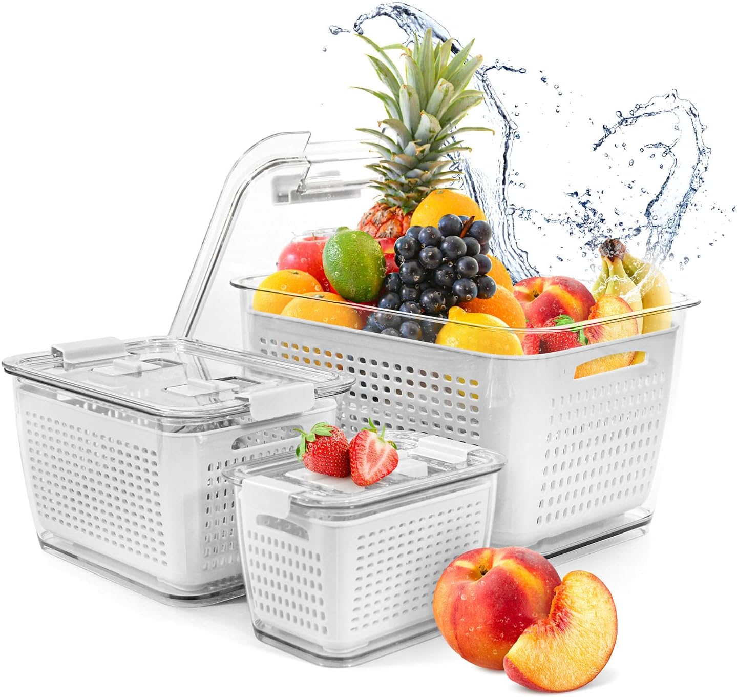 Frischhaltedosen Kühlschrank-Organizer Set, Weiß,3er Set,0.5L+1.7L+4.5L