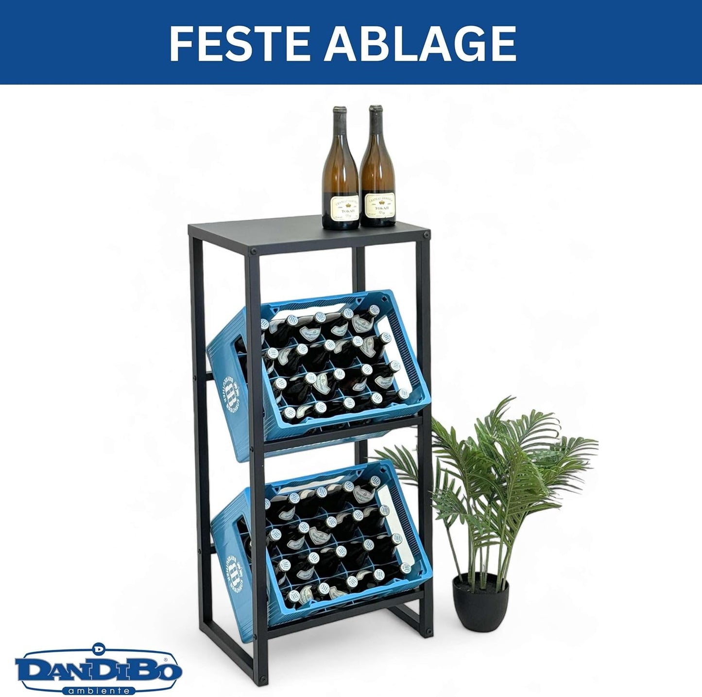 Getränkekistenregal mit Ablage für 2 Kisten, 2 Kisten Breite 47 cm