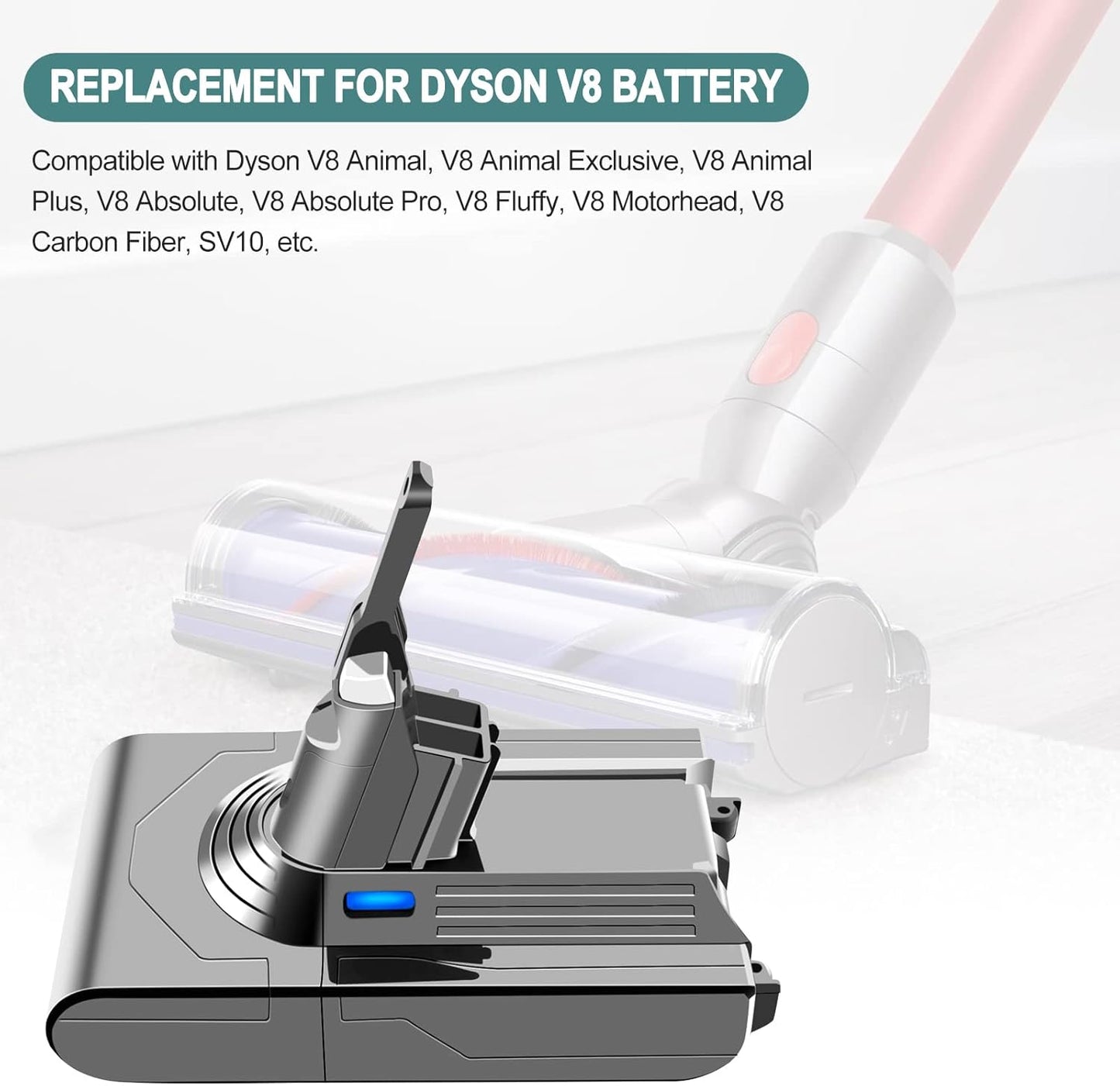 Ersatzakku für Dyson V8 mit 2 Filtern, V8 4500mAh Akku - 2 Stück Filter