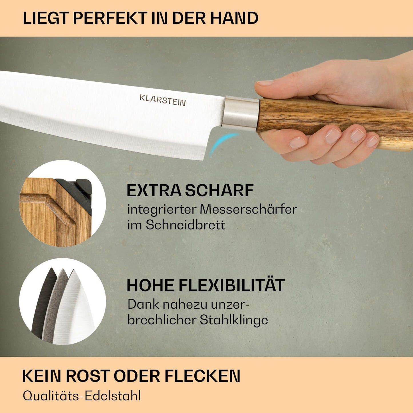 5-teiliges Küchenmesser-Set mit Messerblock und Schneidebretter
