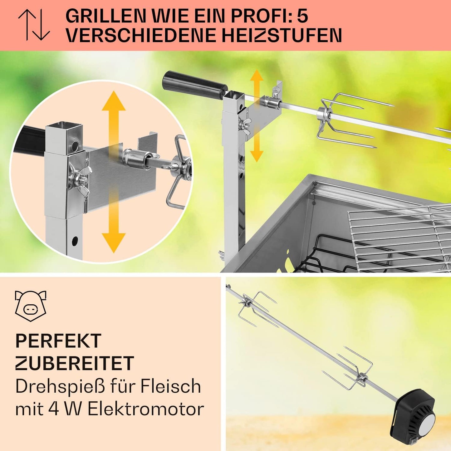 2-in-1 Rotisserie Grill mit Drehspiess, 4 Watt Silber