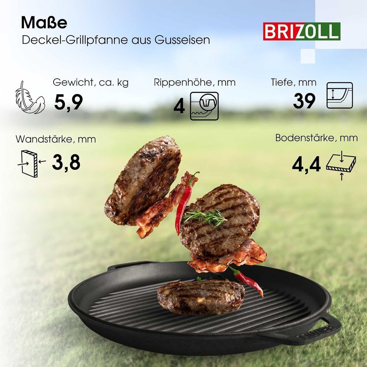 Gusseiserner Grillwok, 12 L