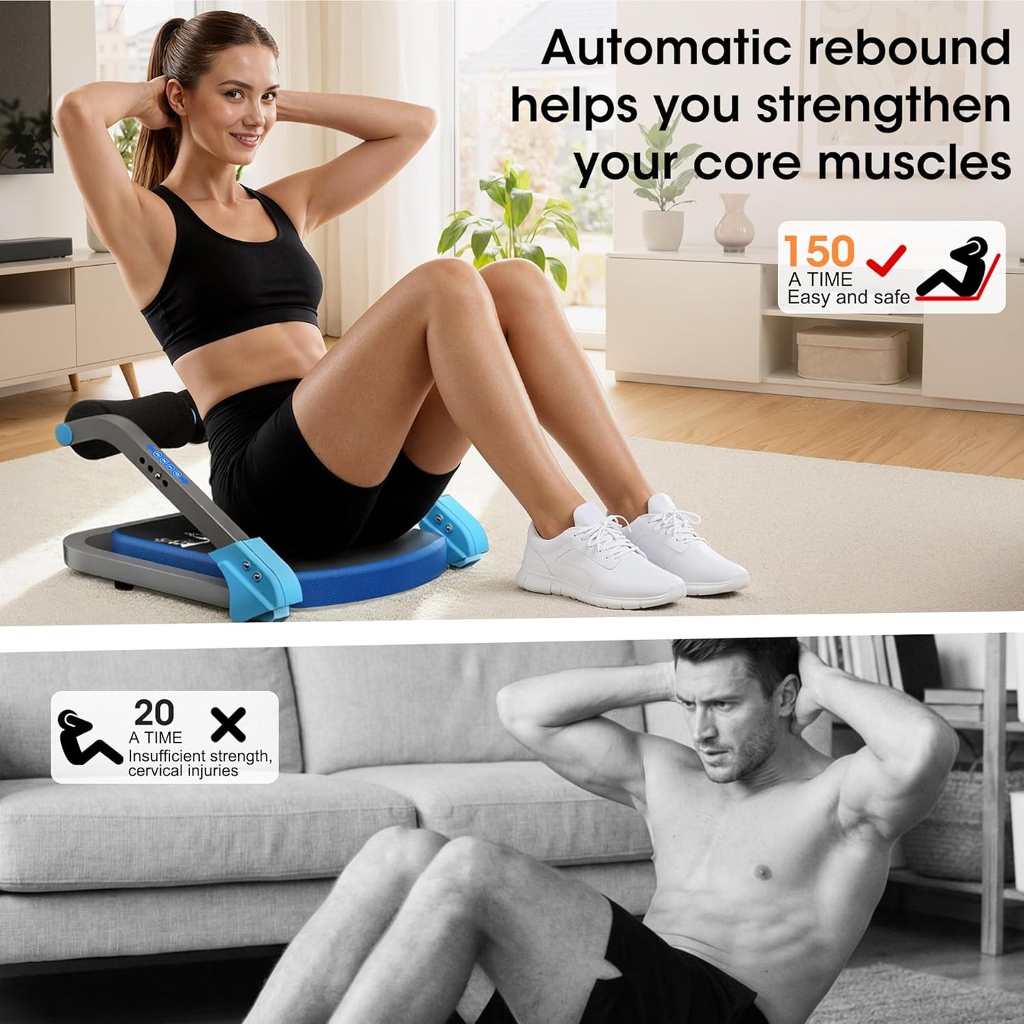 Bauchtrainer mit Zugseilen und einstellbarem Widerstand, Blau