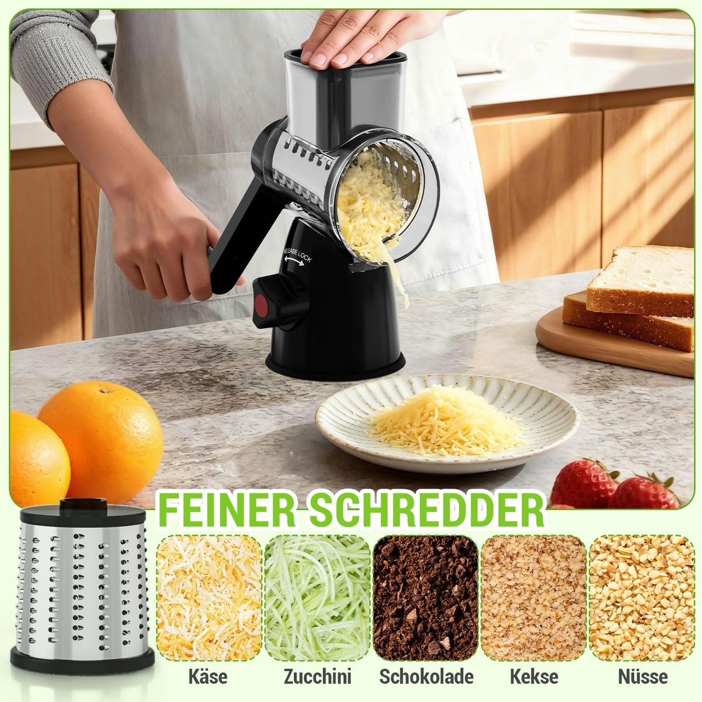 Käsereibe mit Kurbel