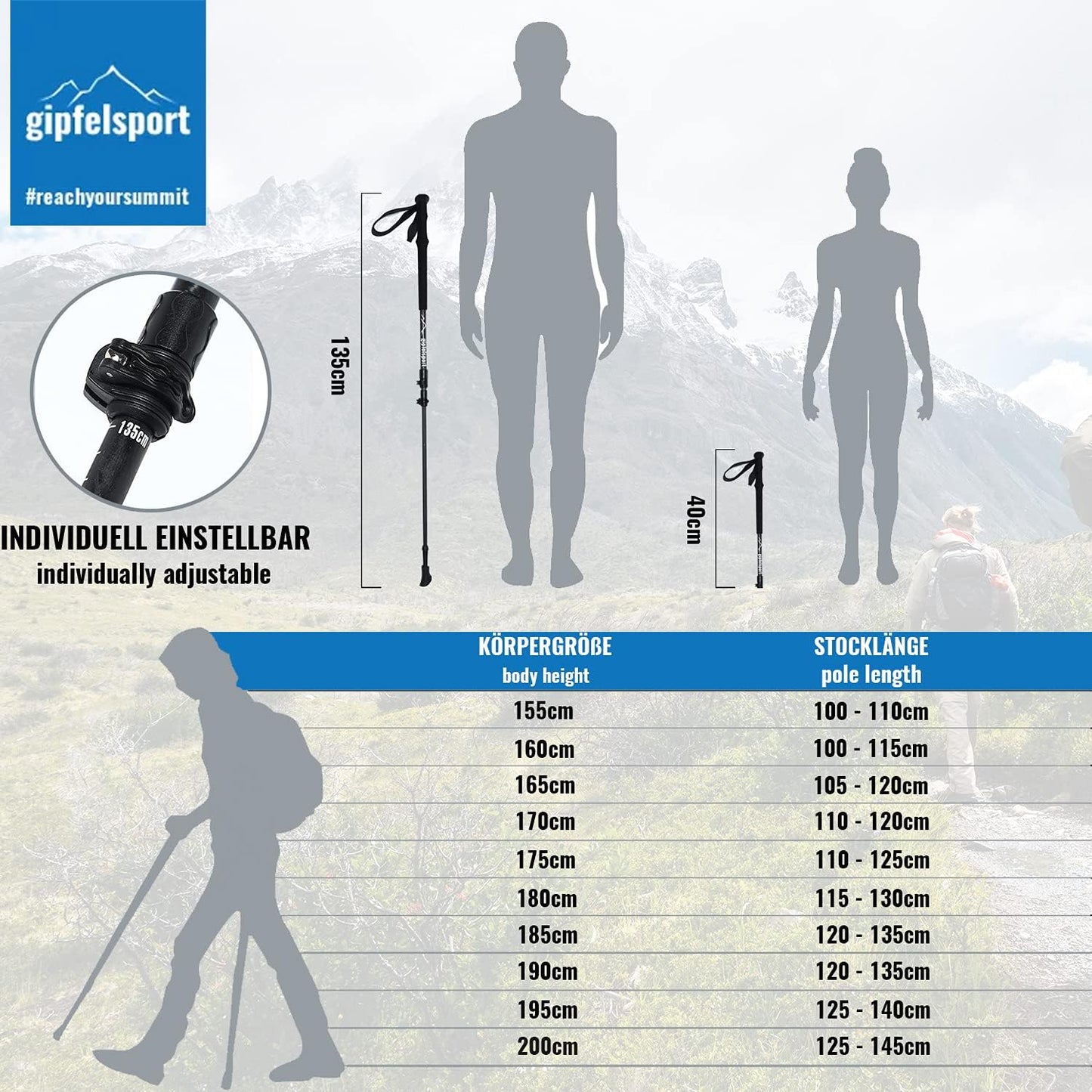 Faltbare Teleskop-Trekkingstöcke mit Tasche, Carbon mit EVA-Griff