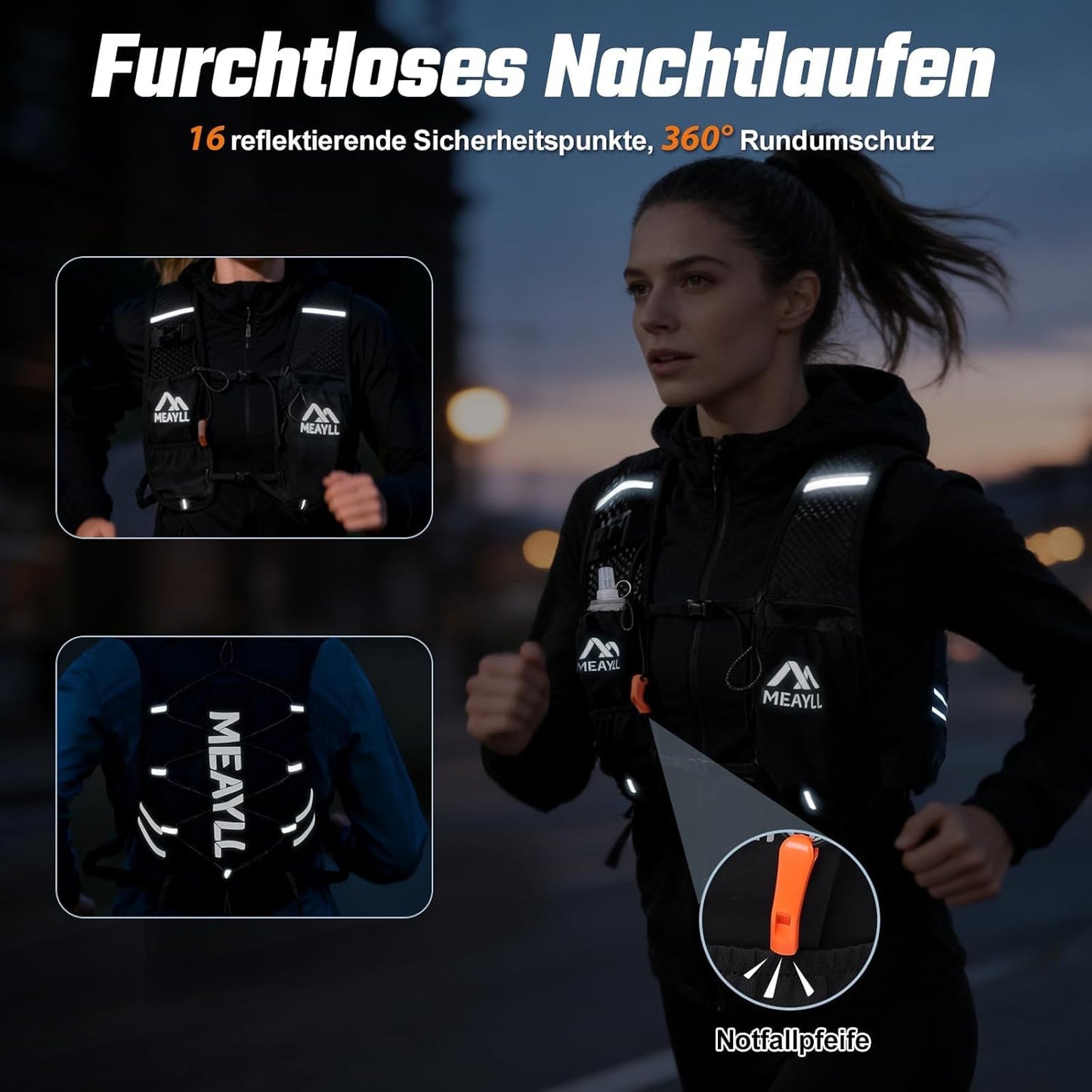 Laufweste mit Trinkflasche für Sport & Outdoor, Schwarz Laufweste mit 500 ml Trinkflasche