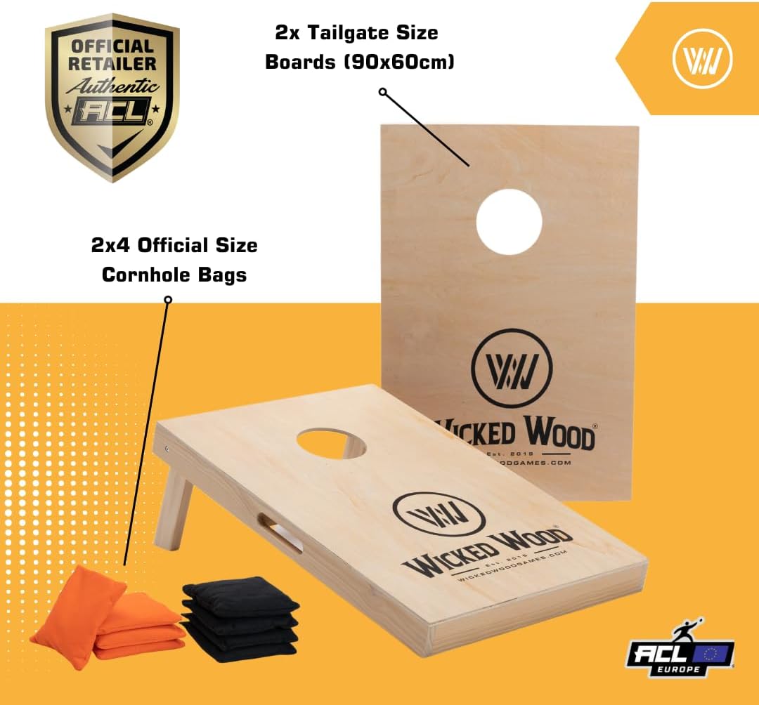 Cornhole Spielset (90x60cm), 90x60 Wood - Wicked Wood Logo - ohne Tragetasche